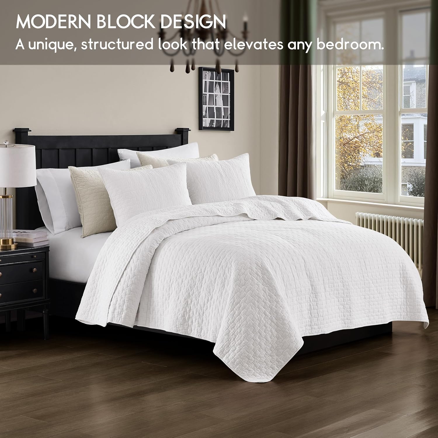 Thumbnail 1 de palassio White 100% Cotton Quilt Queen Bedding Set (3-Piece) with 2 Pillow Shams