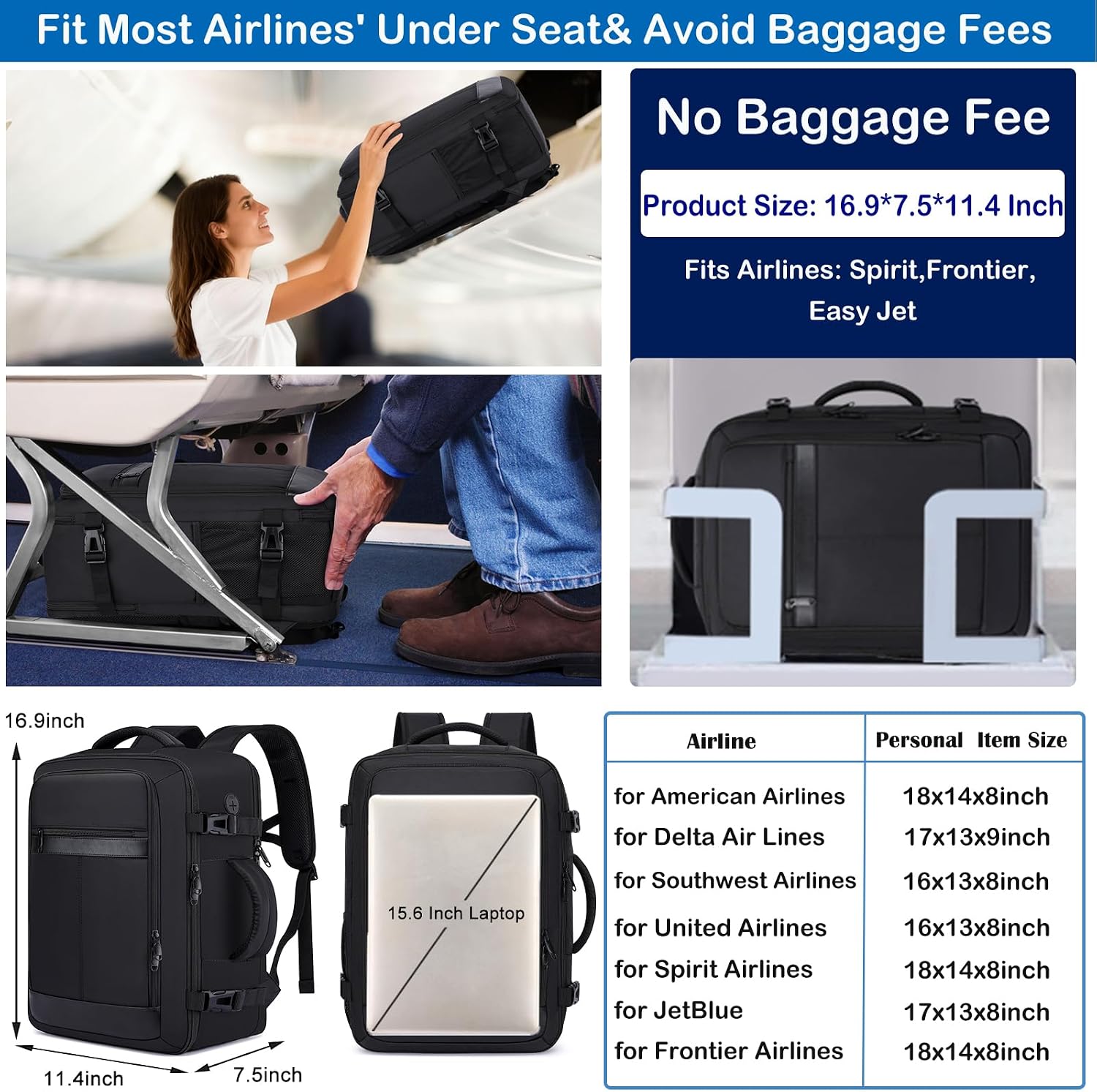 Thumbnail 1 de Travel Backpack for Men: Airplane Approved 24L Carry-On with Laptop Compartment, Shoe Pouch, and TSA-Ready Design (15.6 inch Laptop)