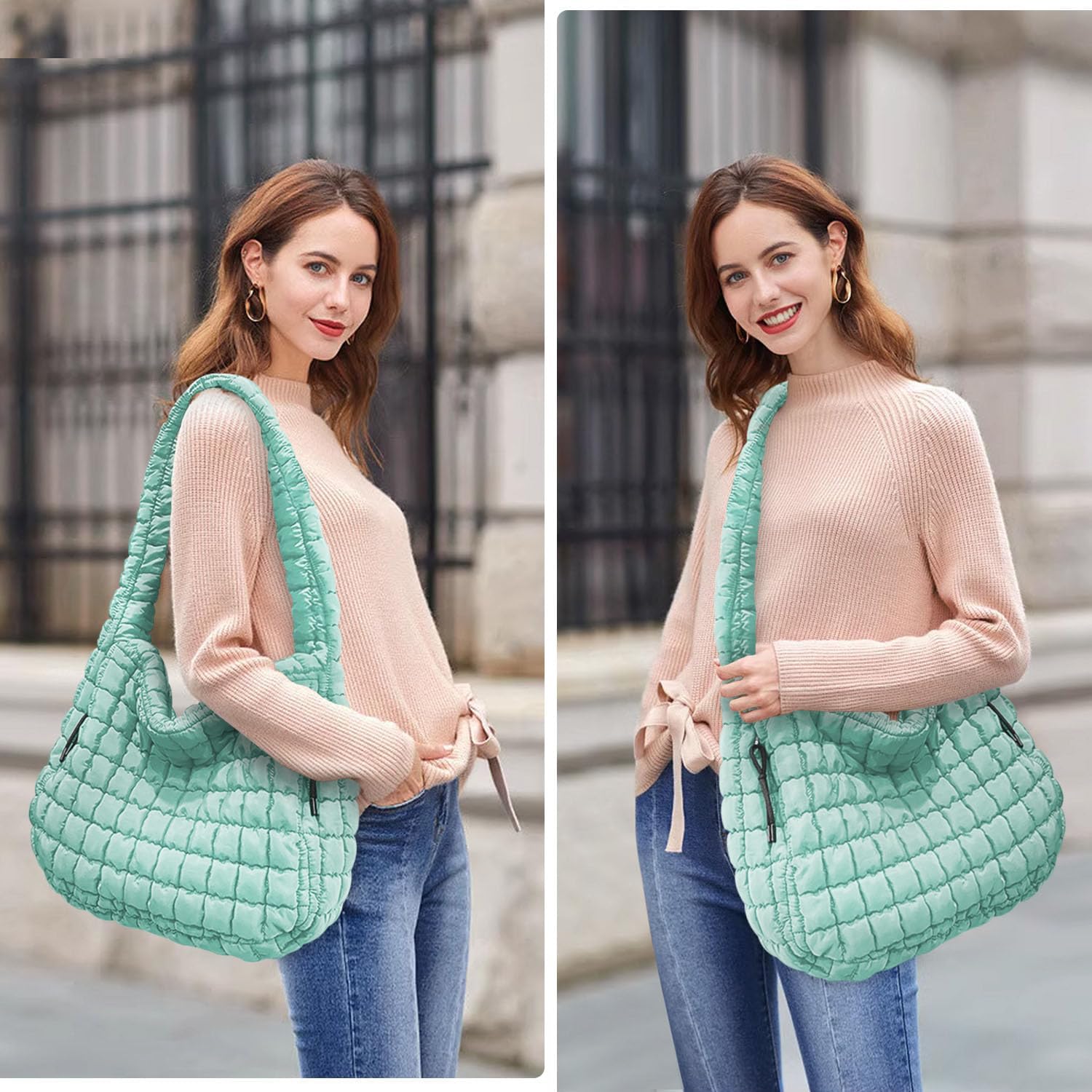 Detalle de Bagtopia Puffer Tote Bag (Large Quilted Puffer Bag) – lightweight quilted hobo tote for work, gym & travel