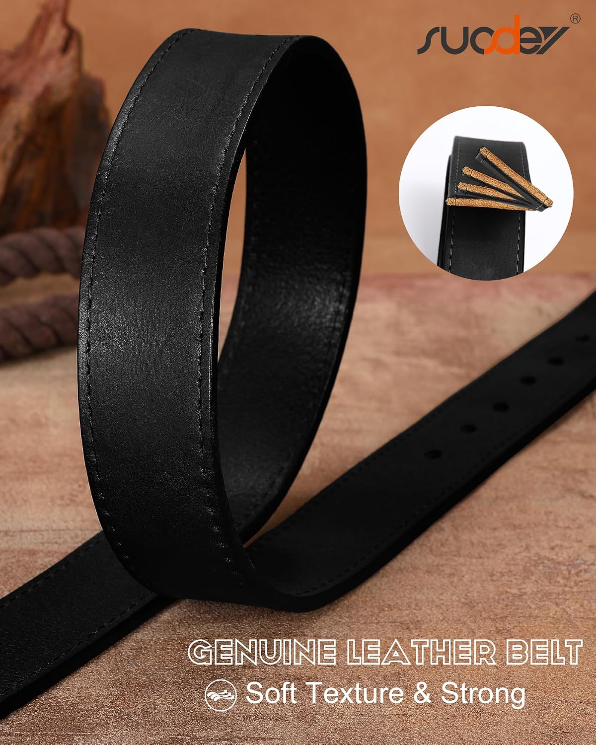 Detalle 2 de SUOSDEY Damen Echtem Ledergürtel 3,3 cm