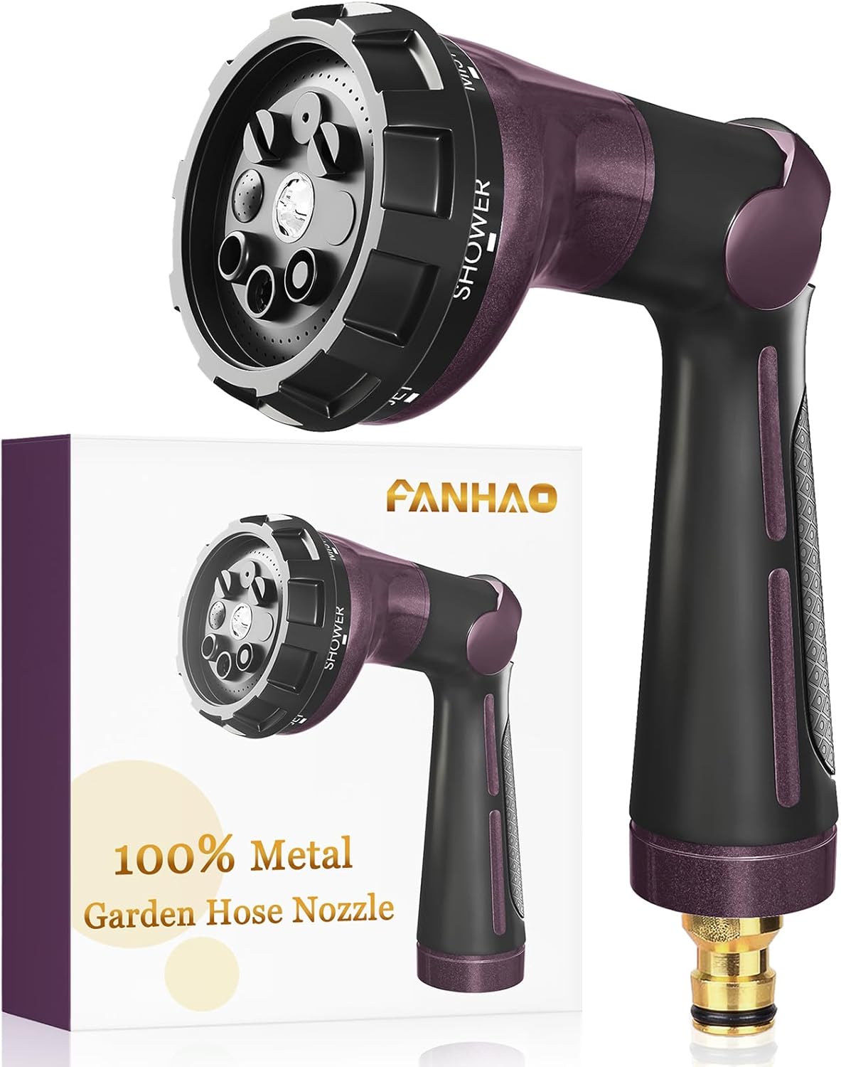 Thumbnail 6 de FANHAO Heavy Duty 100% Metal Hose Pipe Spray Gun with 8 Spray Patterns (Khaki)
