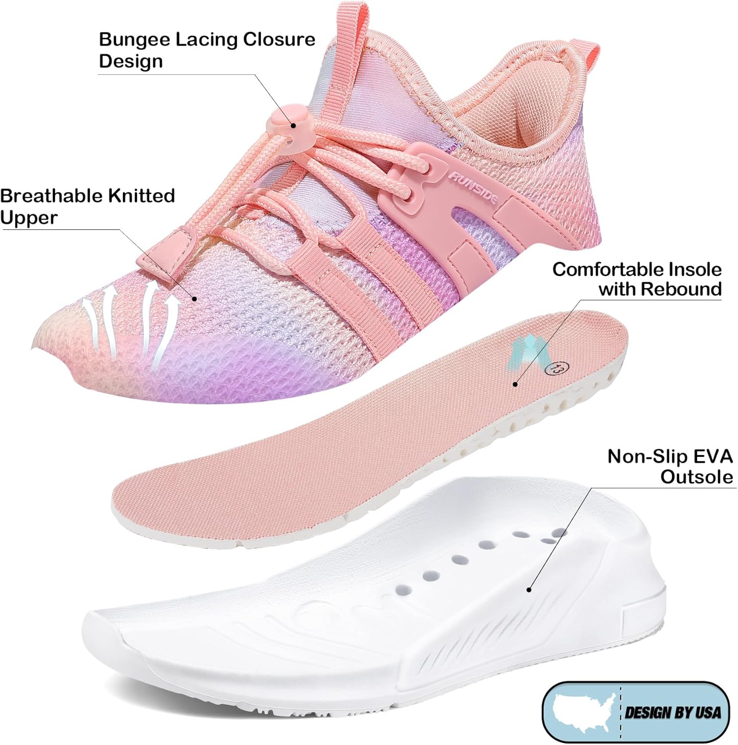 Detalle de RUNSIDE Girls Lightweight Tennis Shoes with Non-Slip EVA Outsole