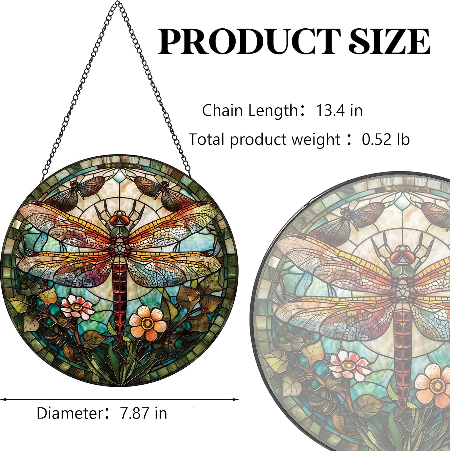 Detalle de Dragonfly Stained Glass Suncatcher 7.8-Inch