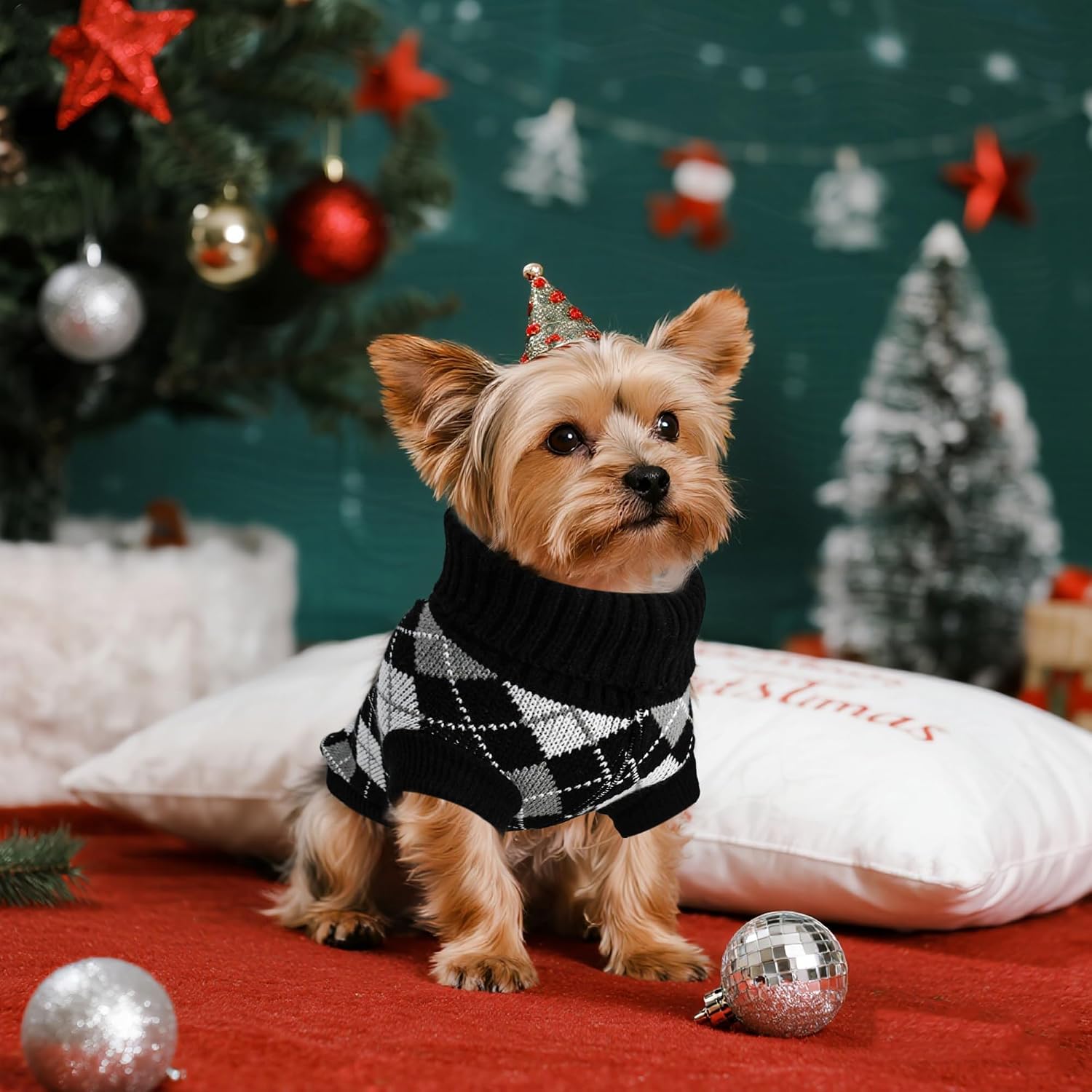 Thumbnail 4 de PawSailor knitted small dog jumper with plaid turtleneck – soft winter pullover for small dogs and cats