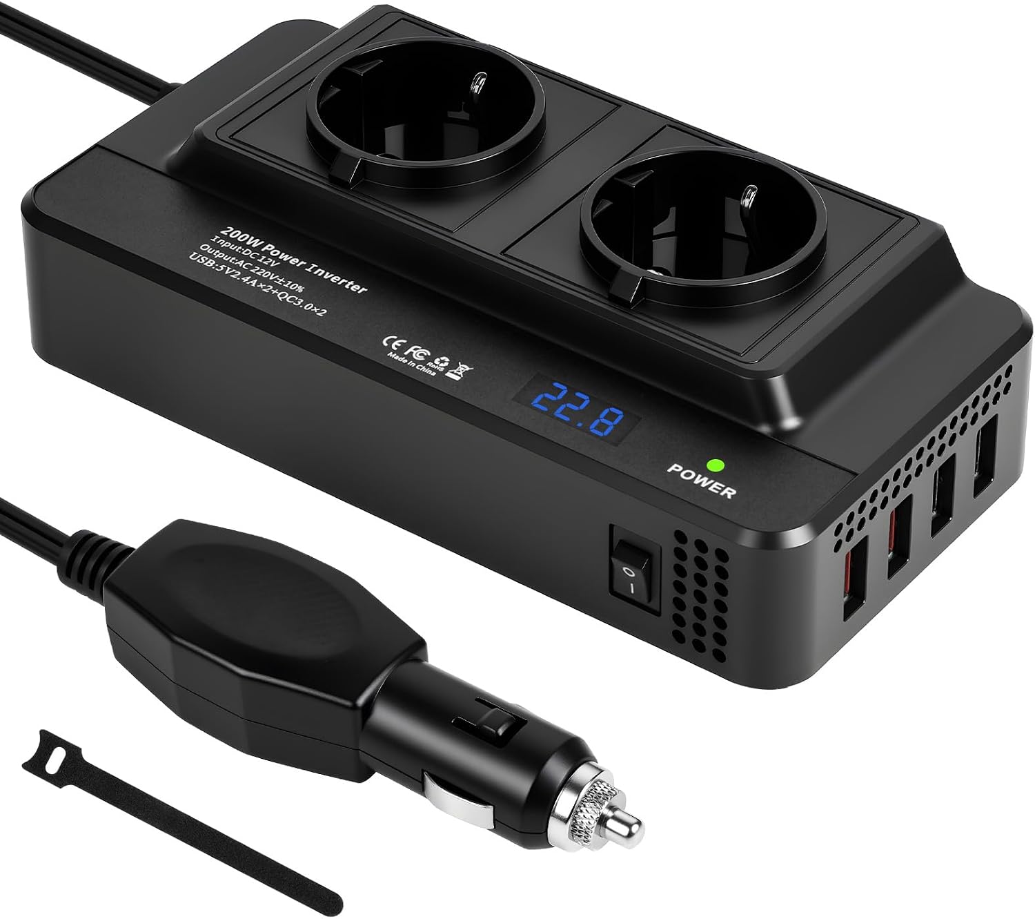 Detalle de URAQT U4-CZNBQOG250922-FBA spänningsomvandlare 12 V till 230 V, 200 W