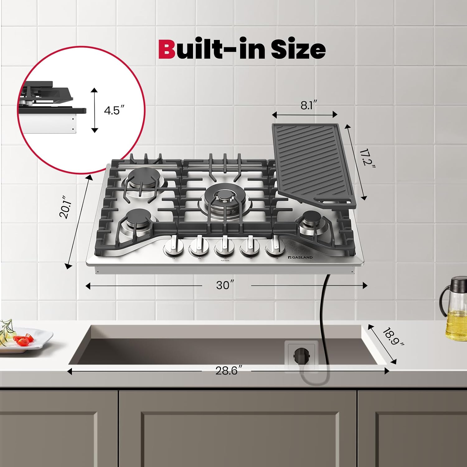 Thumbnail 6 de GASLAND PRO GH3305SF 30-Inch Gas Cooktop with 5 Burners and Reversible Griddle