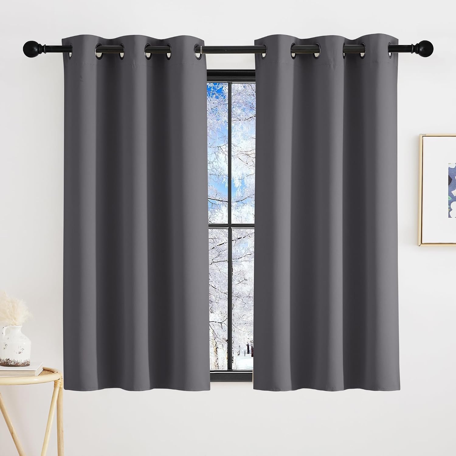 Detalle de KGORGE Garue Scheibengardinen Küche – 2er Set 100 x 90 cm, Blickdicht, Thermo, Ösen
