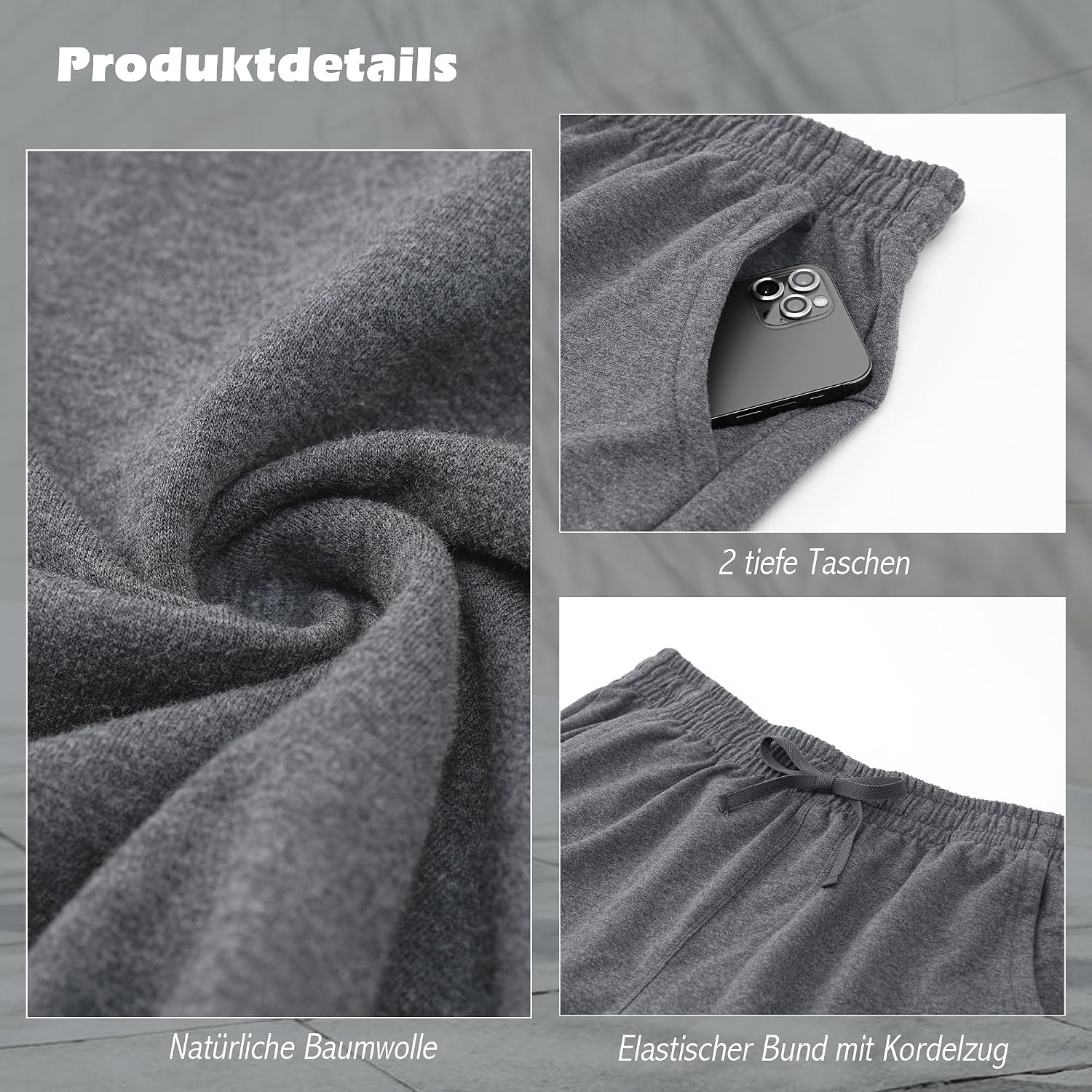 Thumbnail 3 de HMIYA Herren Jogginghose aus Baumwolle mit Elasthan – Sweathose mit Taschen, atmungsaktiv