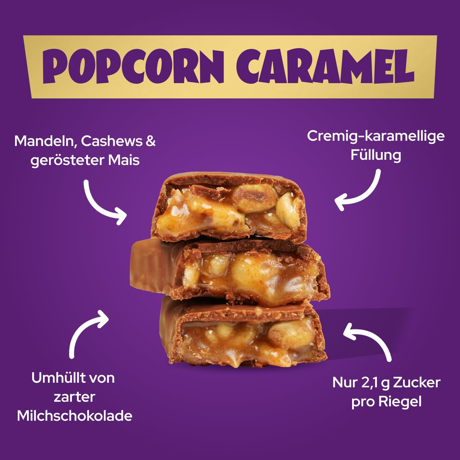 Detalle 2 de ahead Popcorn Caramel 12x38g Schokoriegel 🍫