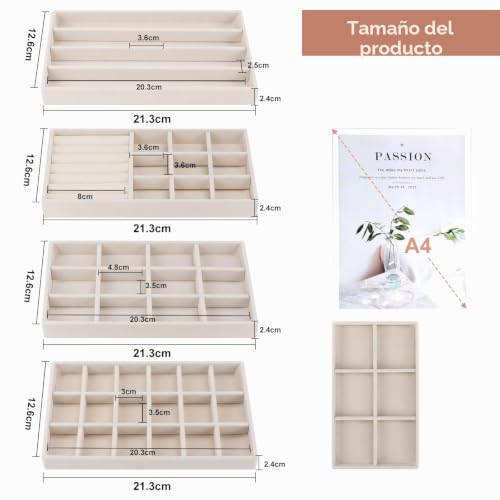 Thumbnail 1 de EXLECO 8 Pcs Organizador de Joyería de Terciopelo Beige con Cajones y Bandejas Apilables