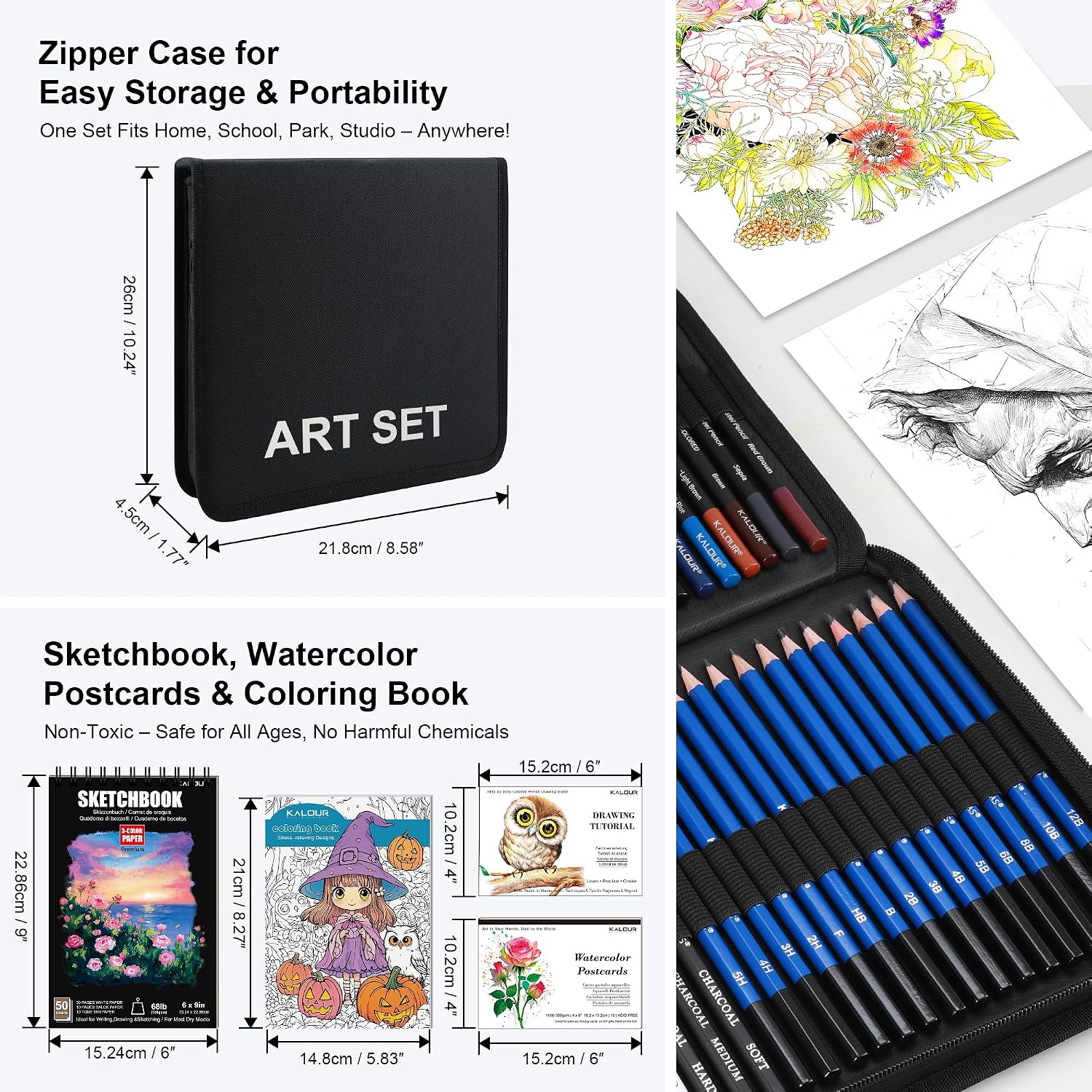 Thumbnail 3 de KALOUR Art Set 140-teiliges Zeichen- & Malset mit Buntstiften, Aquarellfarben und Skizzenbuch (inkl. Etui)