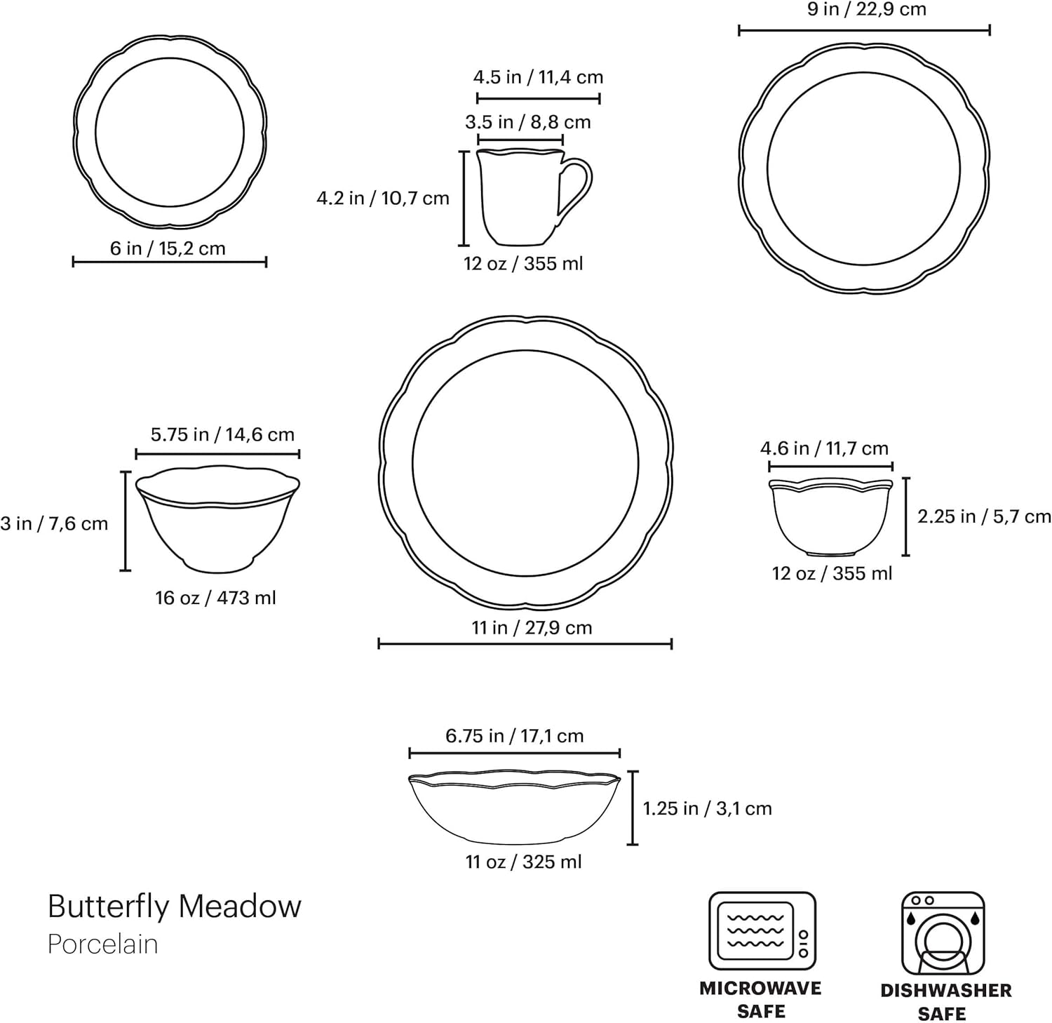 Thumbnail 1 de Lenox Butterfly Meadow 28-Piece Dinnerware Set (Service for 4) with Scalloped Porcelain Plates & Bowls