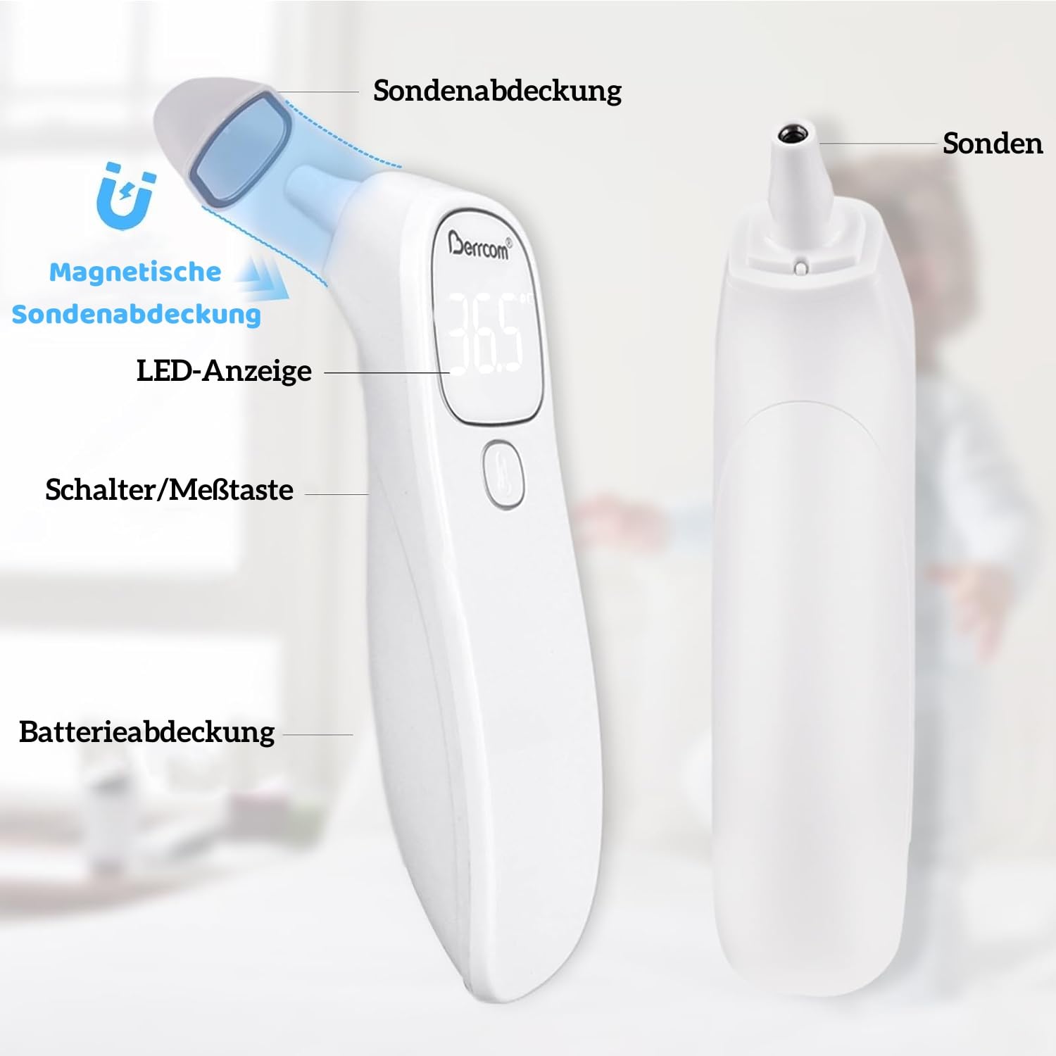 Thumbnail 3 de Berrcom Forehead & Ear Digital Thermometer (Non-Contact Infrared) with Fever Alarm, °C/°F Switch