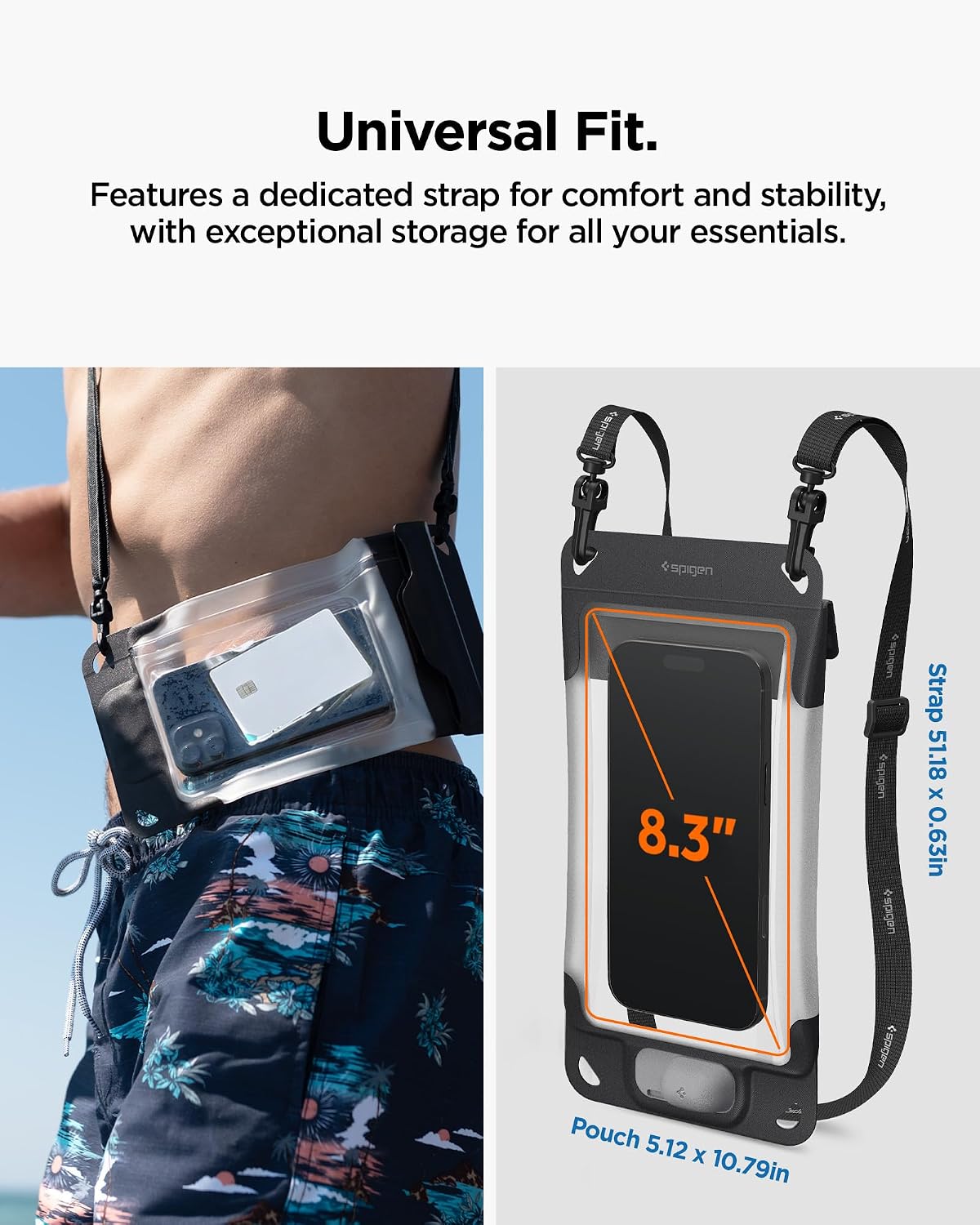 Detalle 2 de Spigen Pochette Étanche étanchéité par vide (IP68) pour iPhone/Android jusqu’à 7 pouces – Gris Foncé