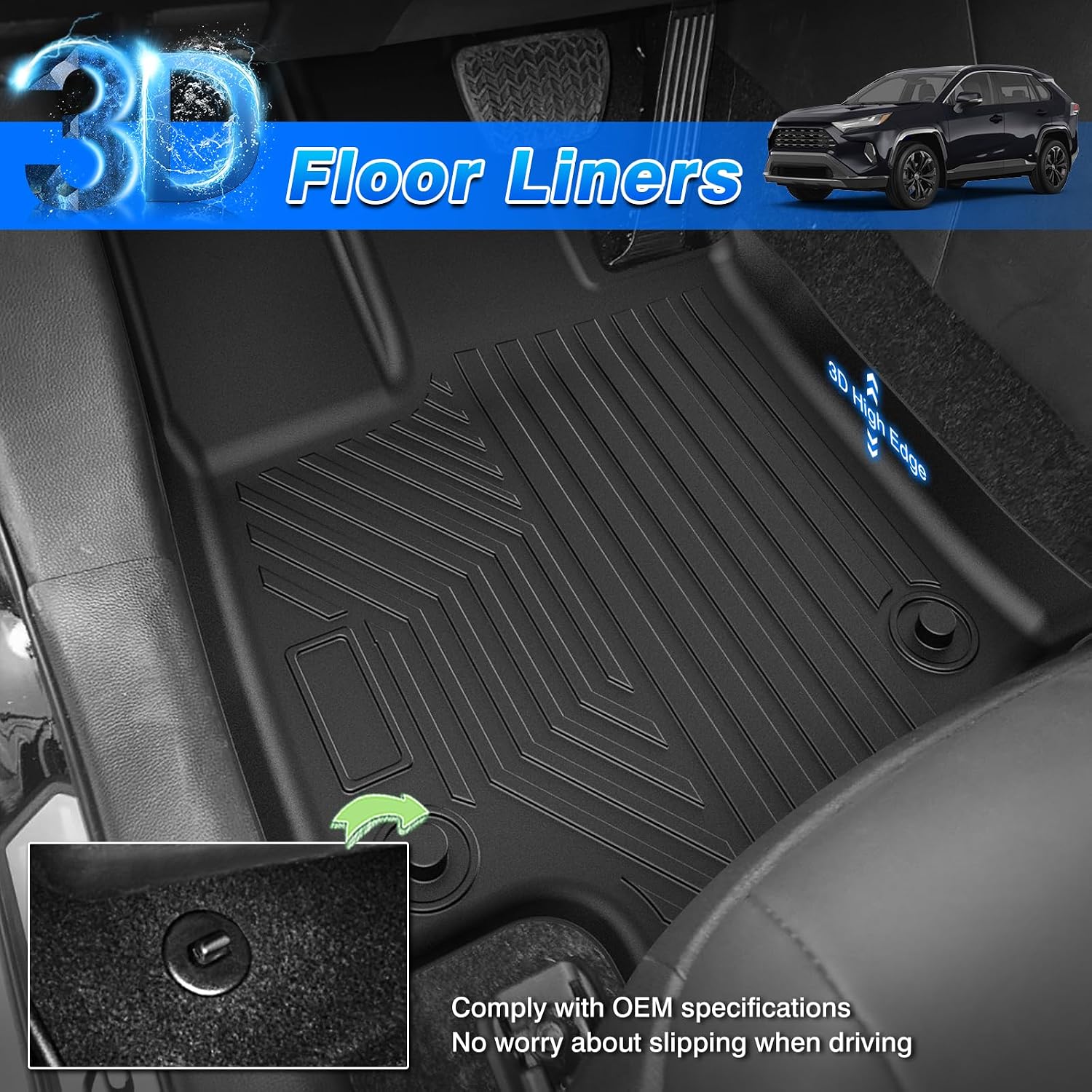 Thumbnail 1 de Cartist All-Weather Floor Mats for Toyota RAV4 (2019–2025): Full Set with Door Sill Guards