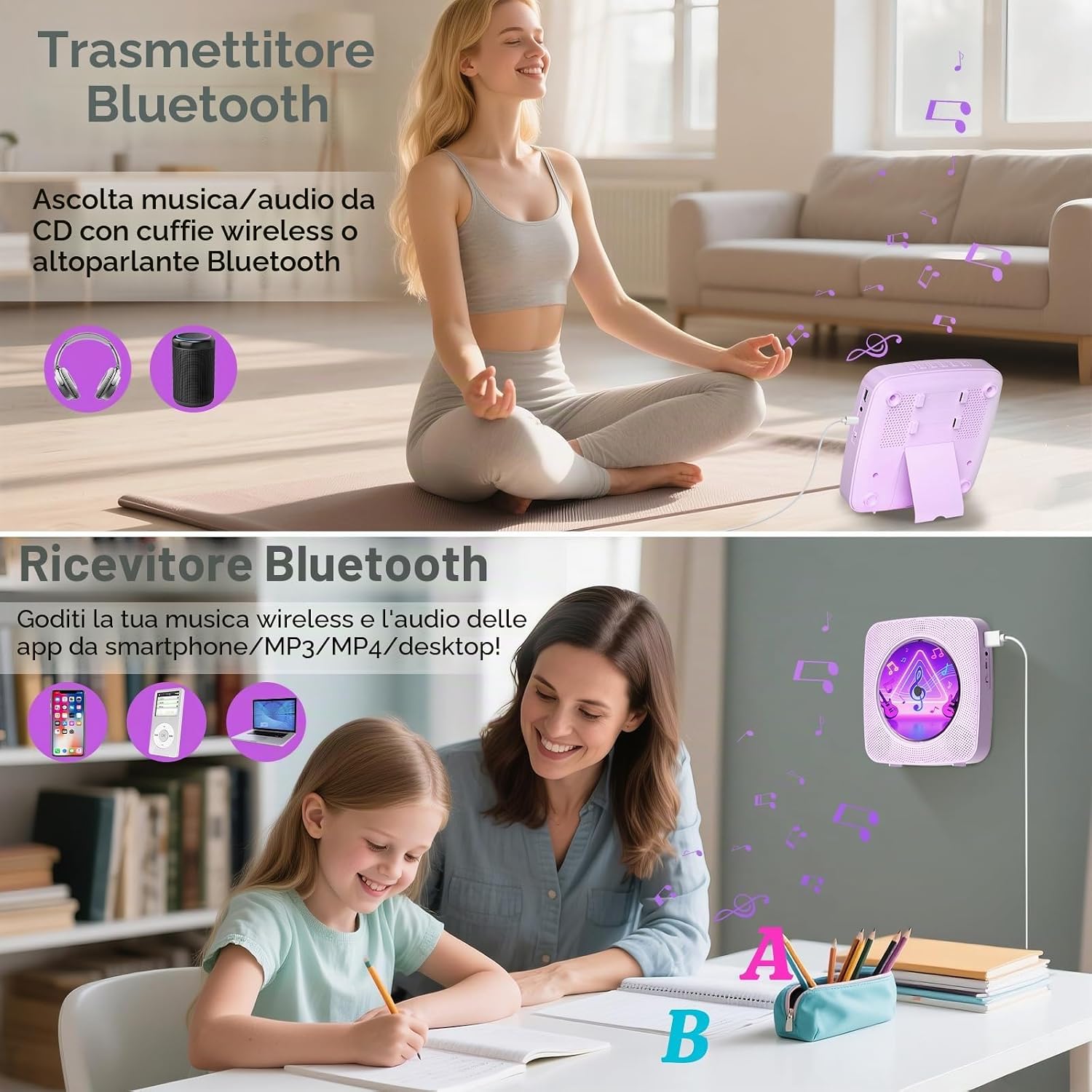 Thumbnail 2 de Lettore CD Portatile HiFi Kegaudio: Lettore CD Bluetooth con altoparlante integrato, montaggio a parete o uso da tavolo