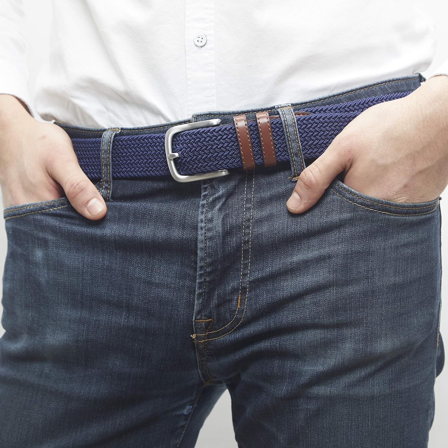 Detalle de Amazon Essentials Men's Stretch Woven Braid Belt for Jeans