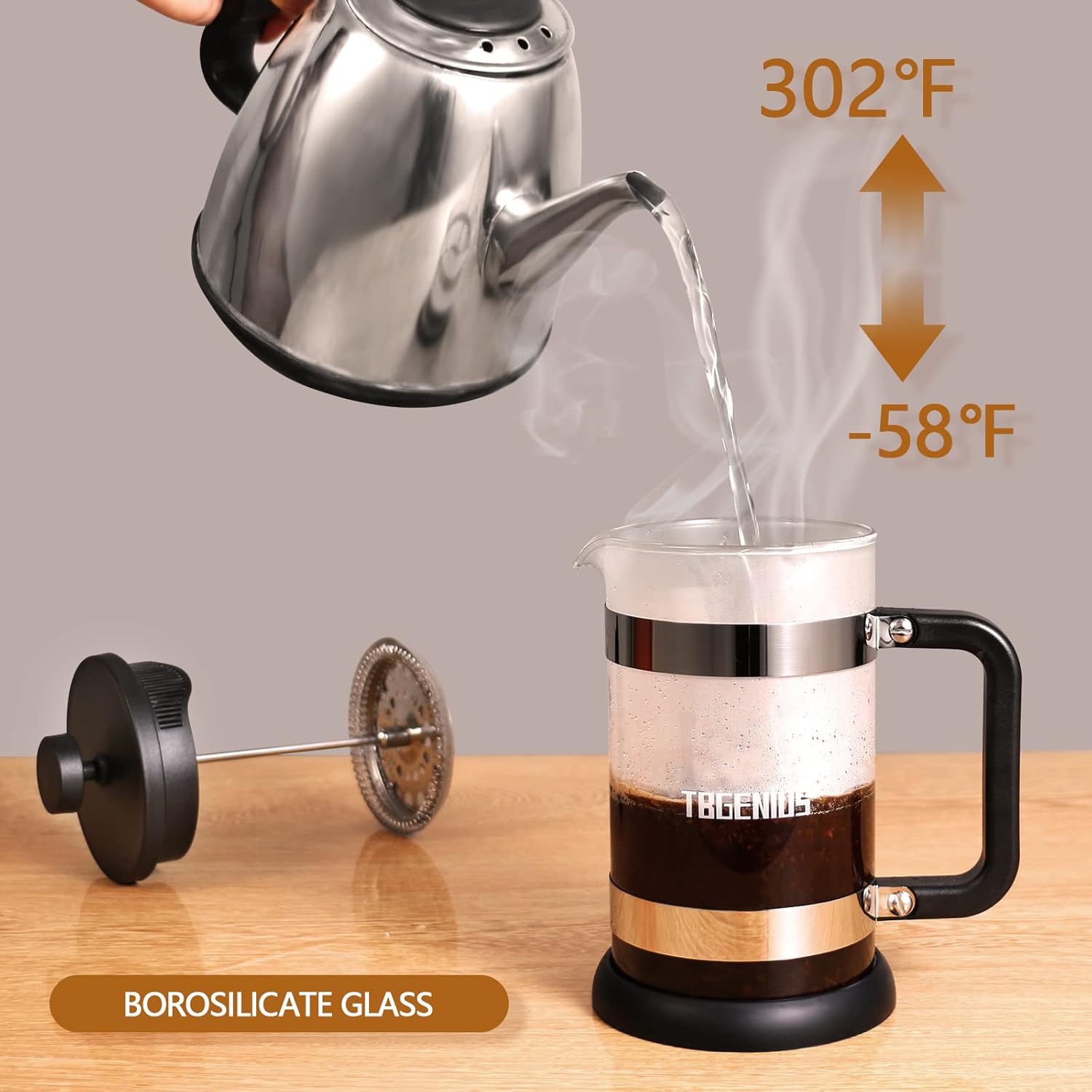 Detalle 2 de TBGENIUS 4 Cup Cafetiere 0.6L French Press