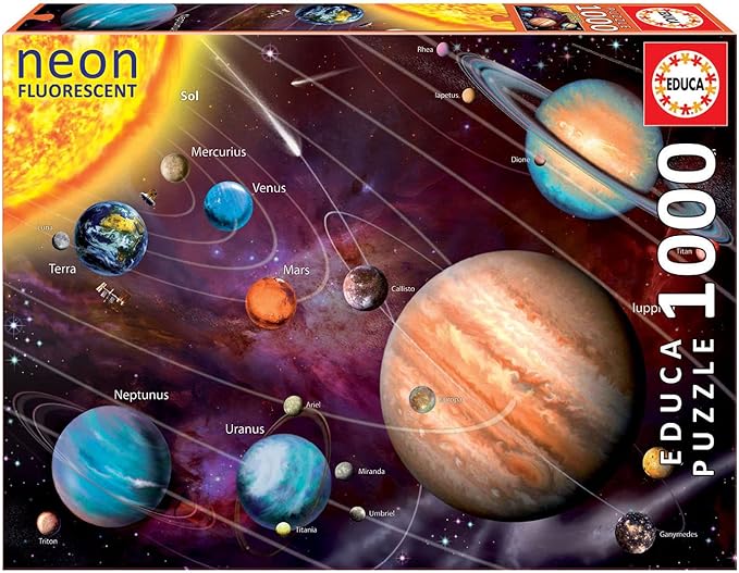 Detalle de Educa Puzzle 1000 Pz Sistema Solar Neón Brilla en la Oscuridad 🌌