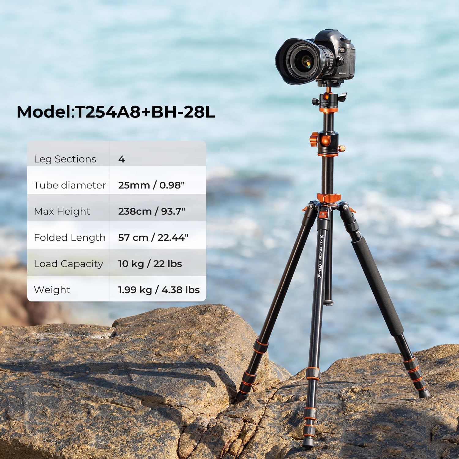 Detalle de K&F Concept 238CM Stativ T254A8(SA254T1) – 360° Panoramastativ mit 90° Mittelsäule