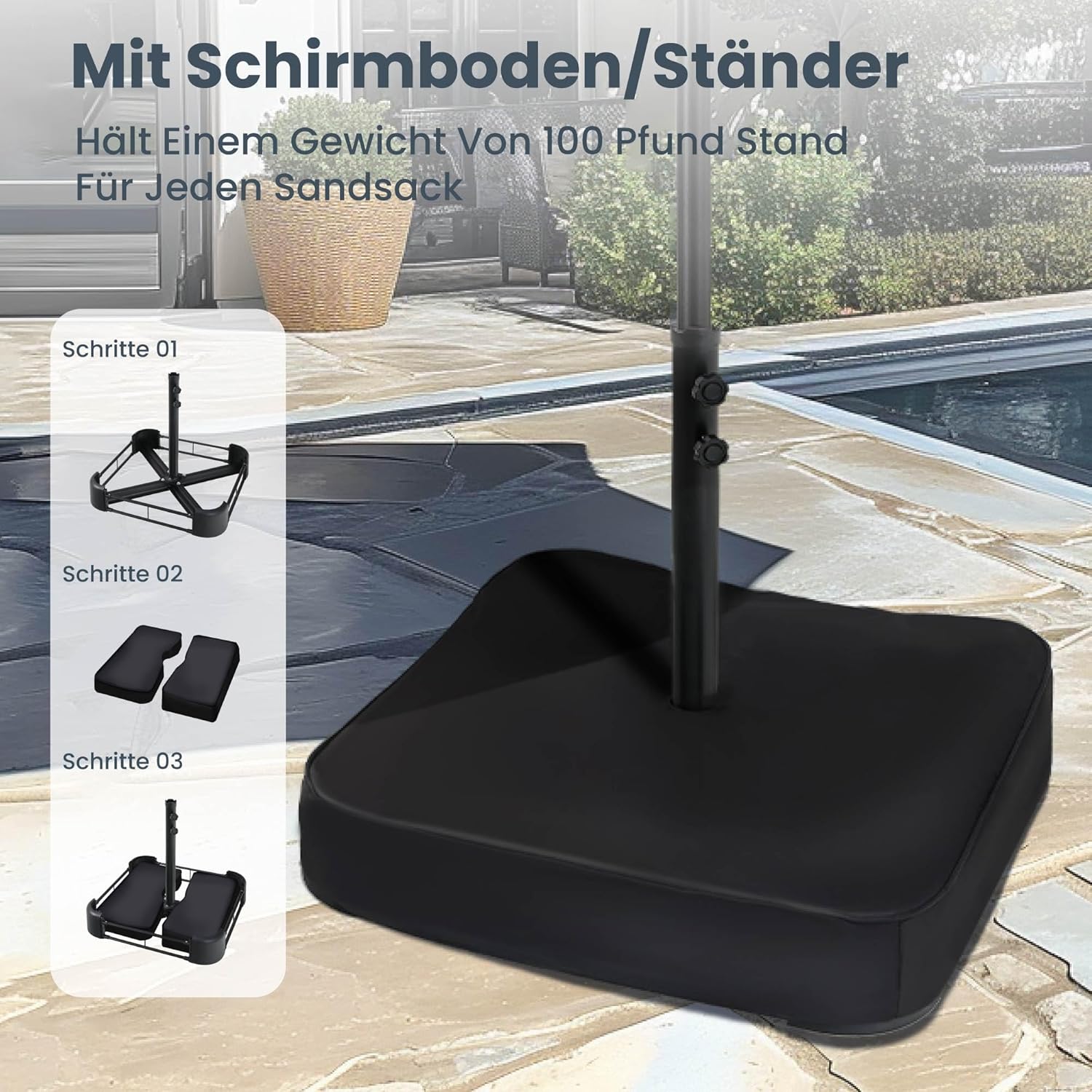 Thumbnail 4 de PHI VILLA Rechteck-Sonnenschirm mit Ständer 270 × 450 cm inkl. Kurbel, LED-Optik & UV-Schutz