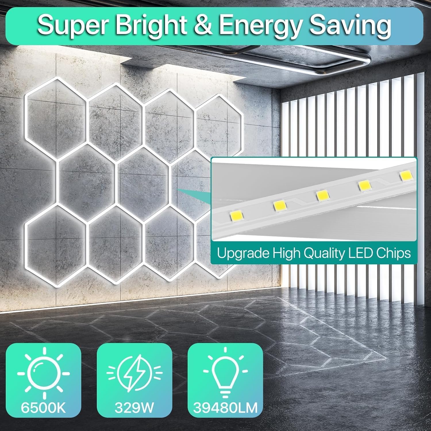 Thumbnail 1 de Widuc dettagli auto luci a LED esagonali bianche (11 pacchetti) da soffitto