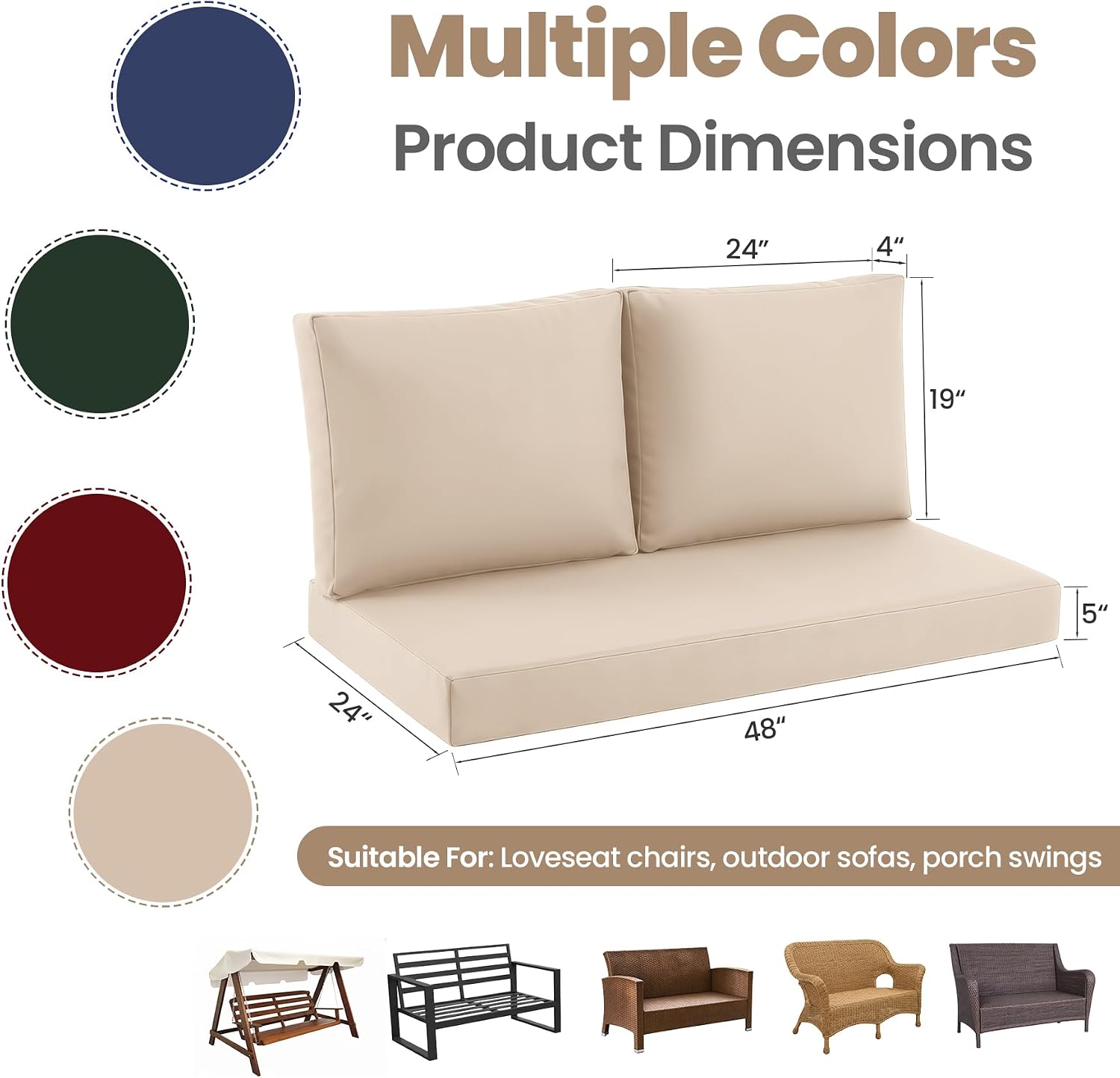 Detalle 2 de Zonamat Outdoor Loveseat Cushion Set, 48 x 24 in.
