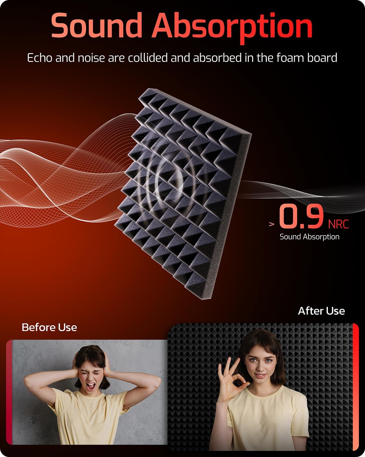 Thumbnail 1 de LEIYER 2-Inch Pyramid Acoustic Foam Panels, Self-Adhesive, 12-Pack, Black