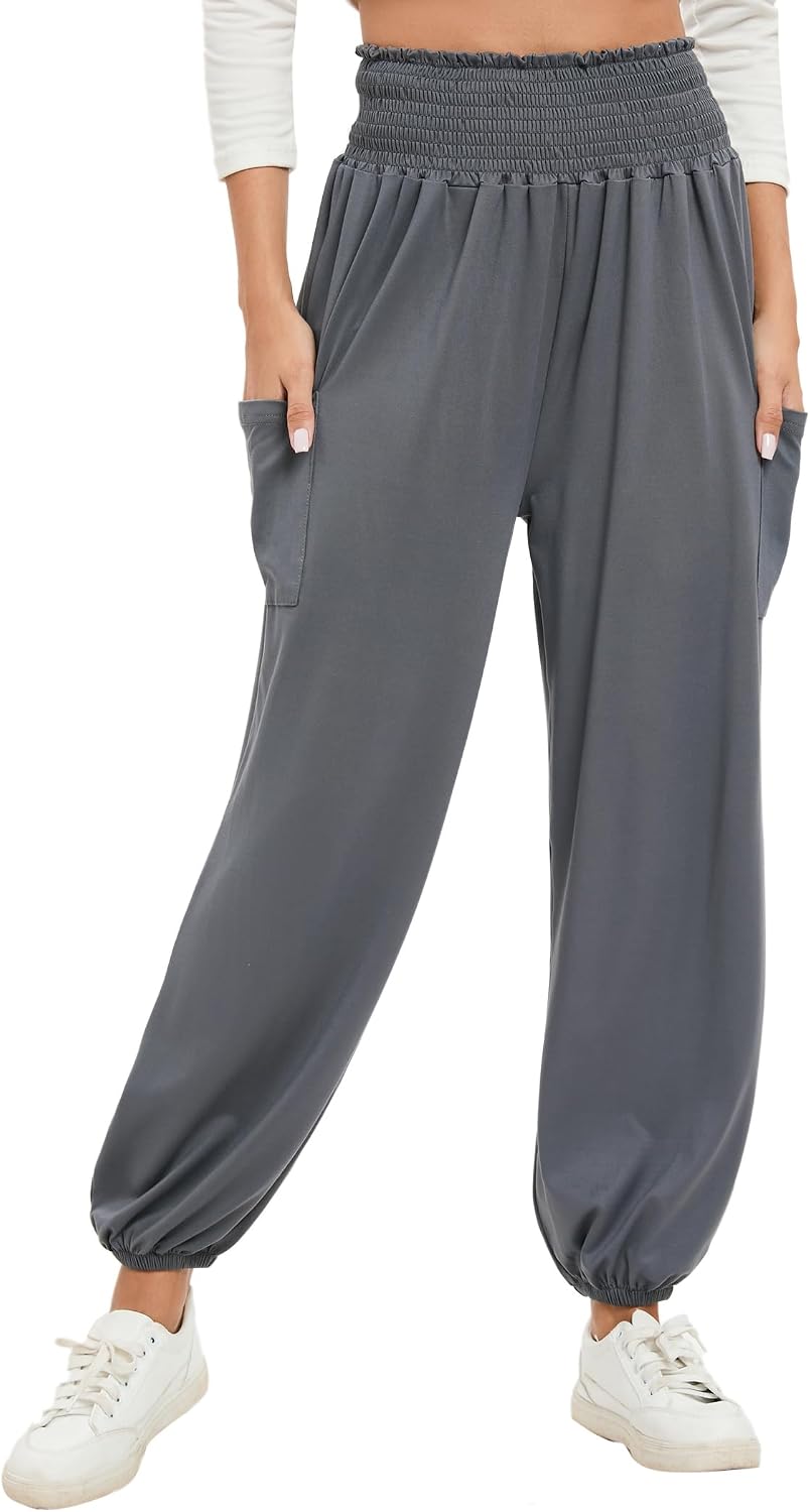 Detalle de Famulily Womens Yoga Sweatpants with Pockets – High-Waisted Casual Lounge Trousers
