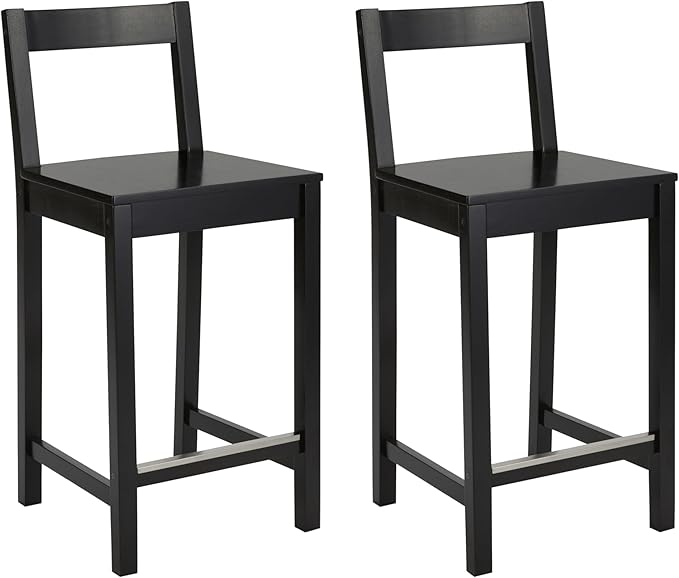 Detalle de Amazon Basics Taburetes de madera negra con respaldo, 88 cm