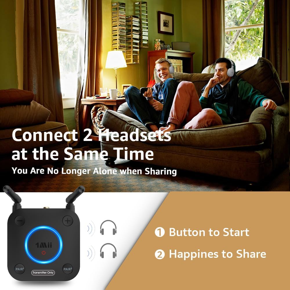 Detalle 2 de 1Mii B06TX Bluetooth 5.3 TV Transmitter for Two Headphones, aptX Low Latency