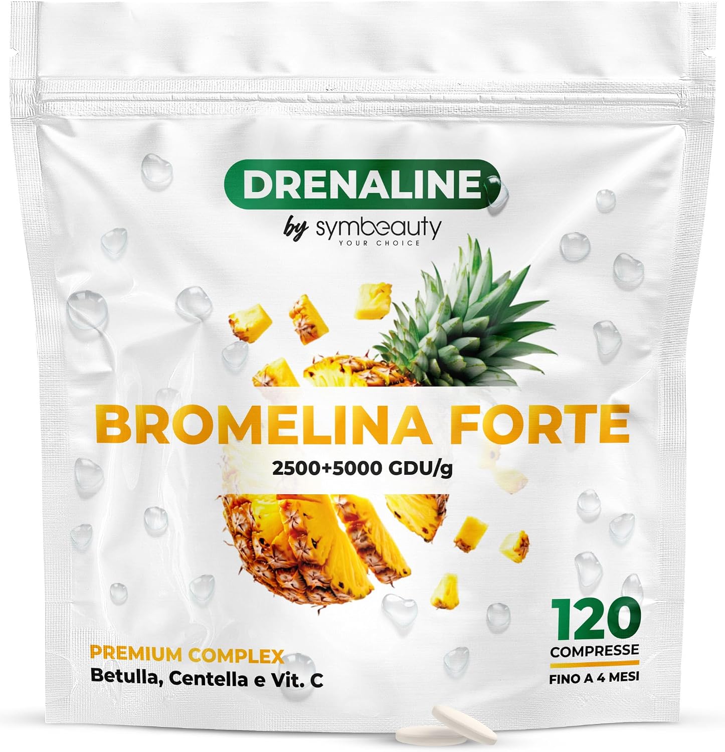 Detalle de Symbeauty Bromelina Forte Drenaline 120 Cpr (4 mesi) – Complex Vegano, Made in Italy