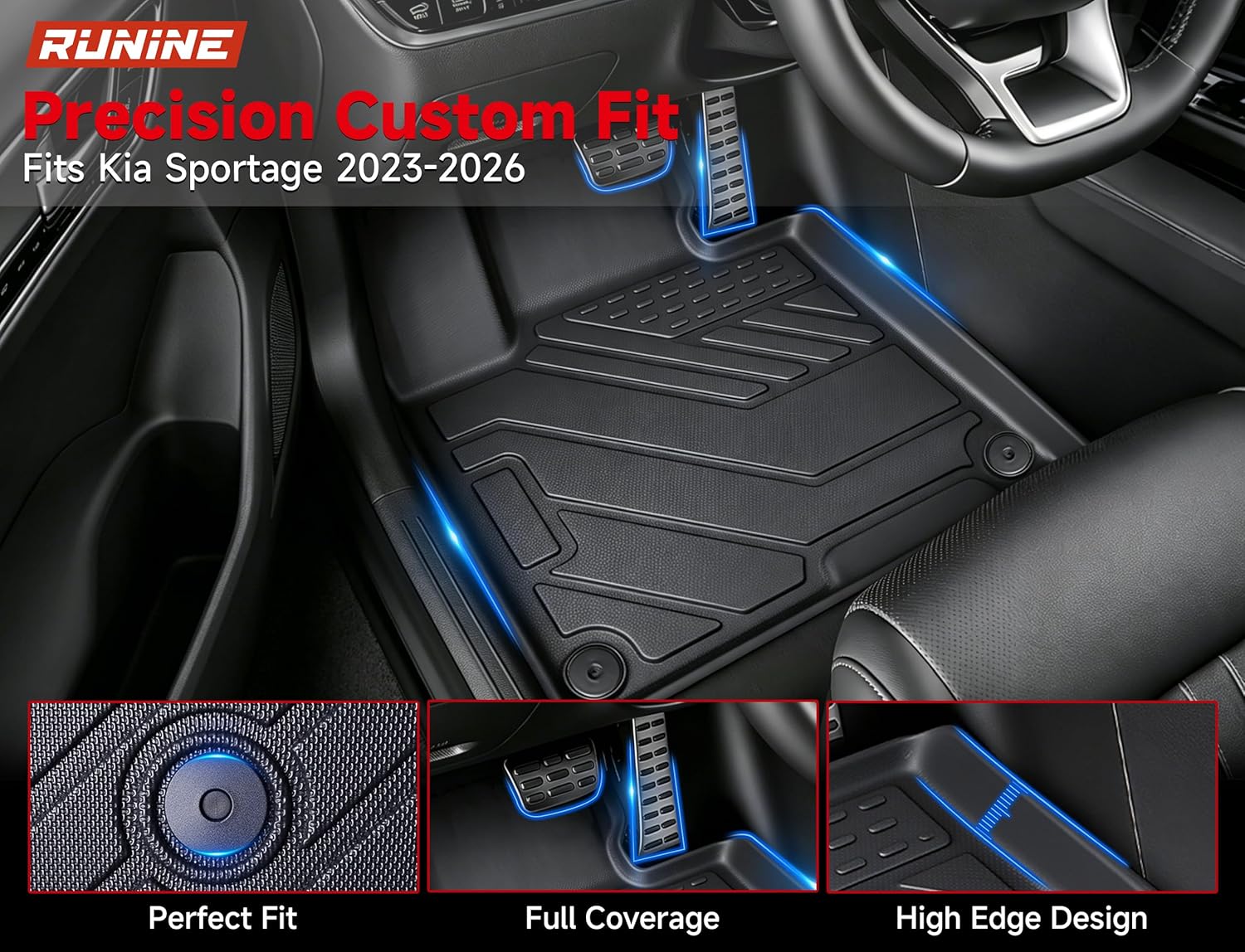 Detalle de Runine Custom Floor Mats for Kia Sportage 2023–2026 (Not for Hybrid) — All-Weather Protection Set