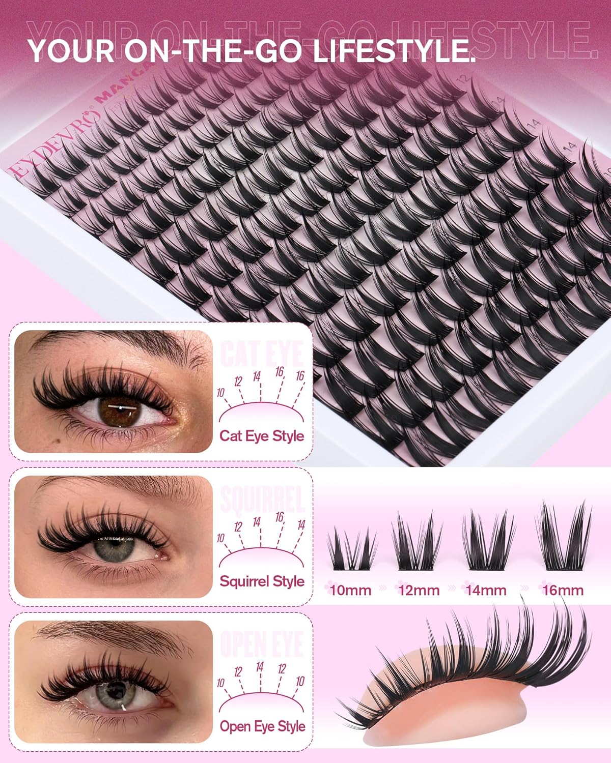 Detalle 2 de EYDEVRO Manga Lash Clusters Kit Fairy Eyelash Extensions – Wet Look, 10-16mm