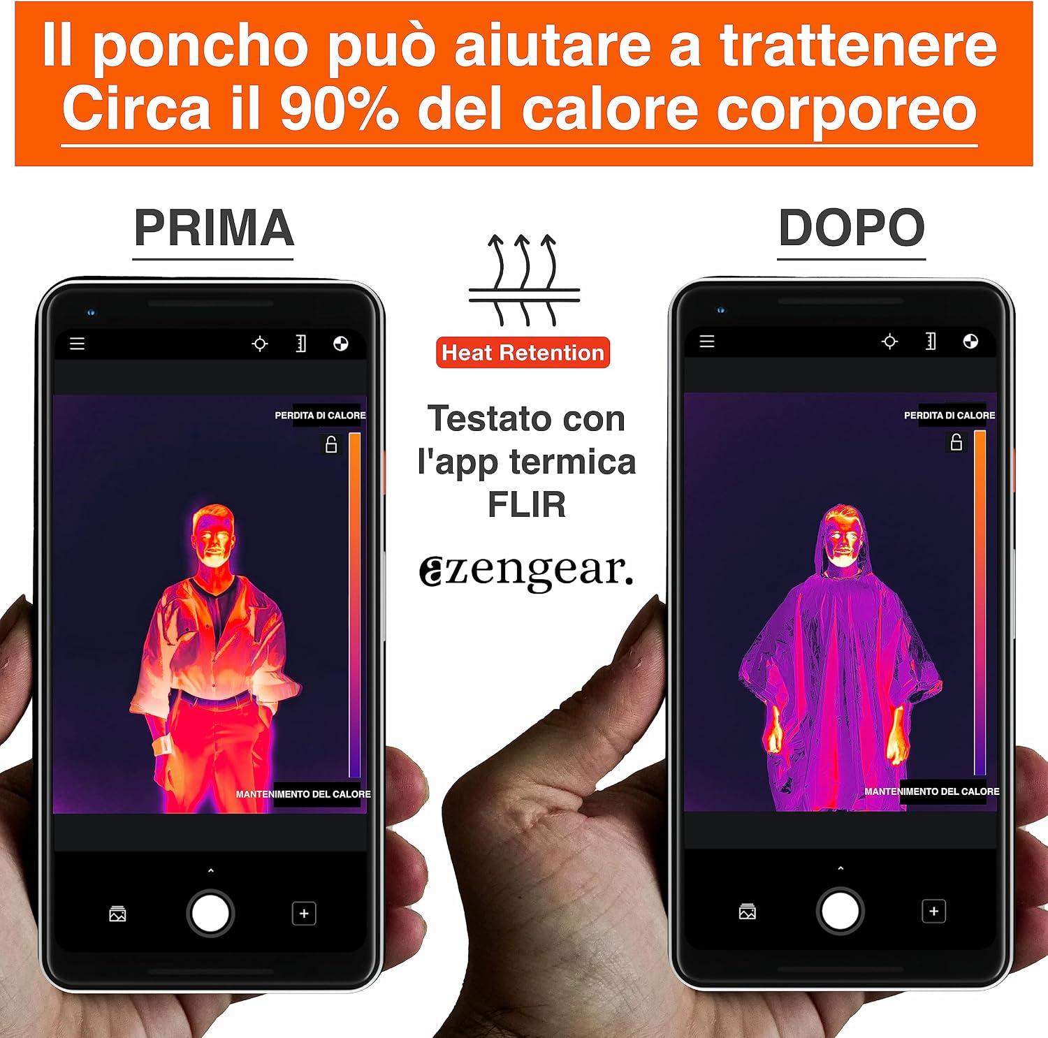 Thumbnail 4 de aZengear Poncho di emergenza e sopravvivenza (4 pezzi) in mylar, impermeabile e antivento, arancione