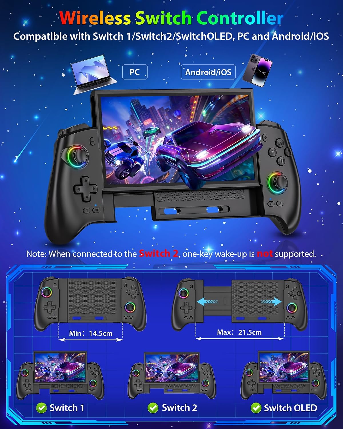 Detalle 2 de ZRZLMVP Wireless Switch Pro Controller for Switch 2 / Switch 1 / Switch OLED with Hall Effect Joysticks, 16 RGB and Turbo