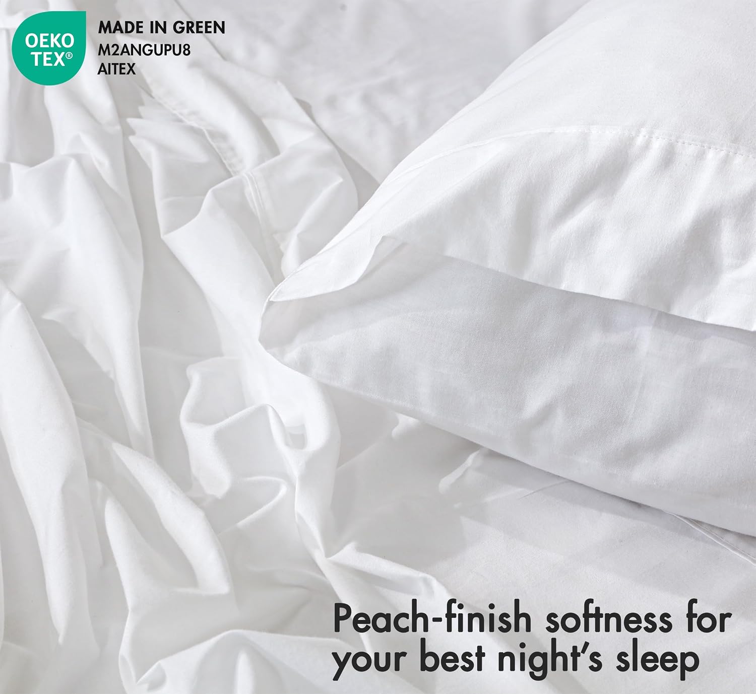 Detalle de RUVANTI 100% Cotton Percale Sheets – Queen, Bright White with Peach Finish