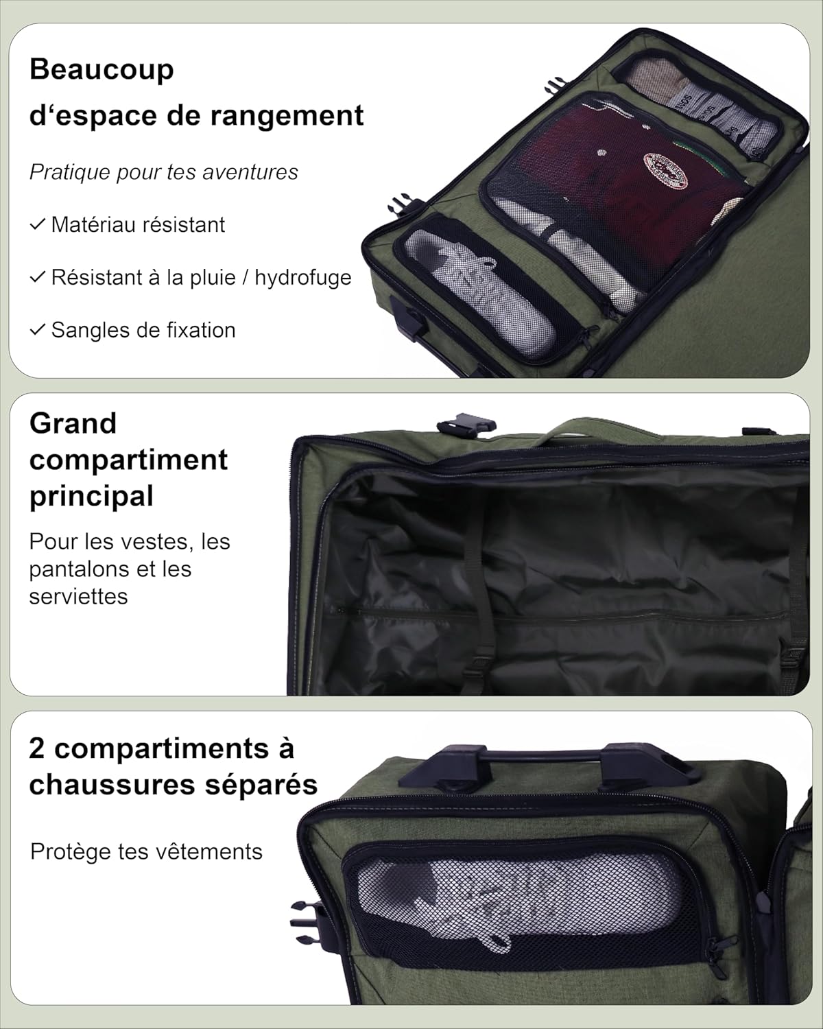 Detalle de Sac de Voyage à Roulettes Kane XXL Split Roller – 140 L, robuste et polyvalent