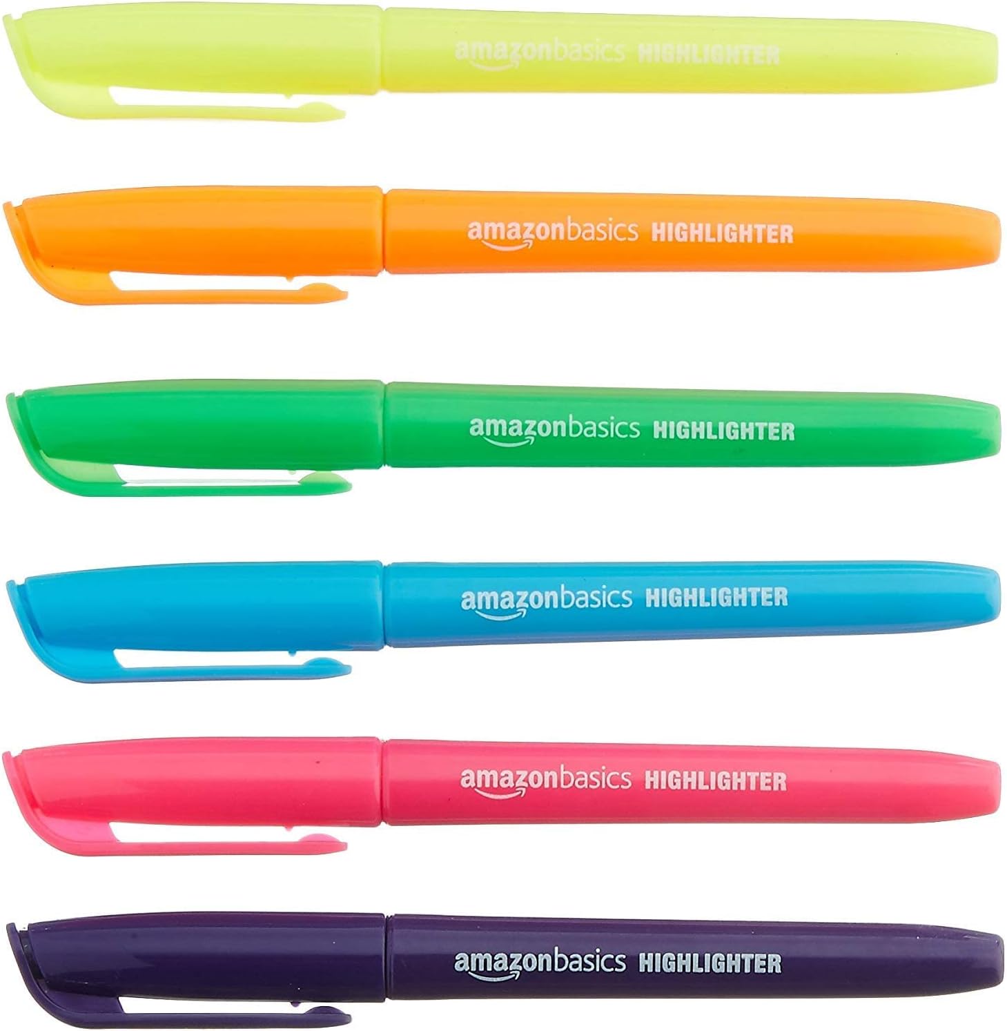 Amazon Basics Confezione da 12 Evidenziatori a Punta Scalpello — 6 Colori Fluo