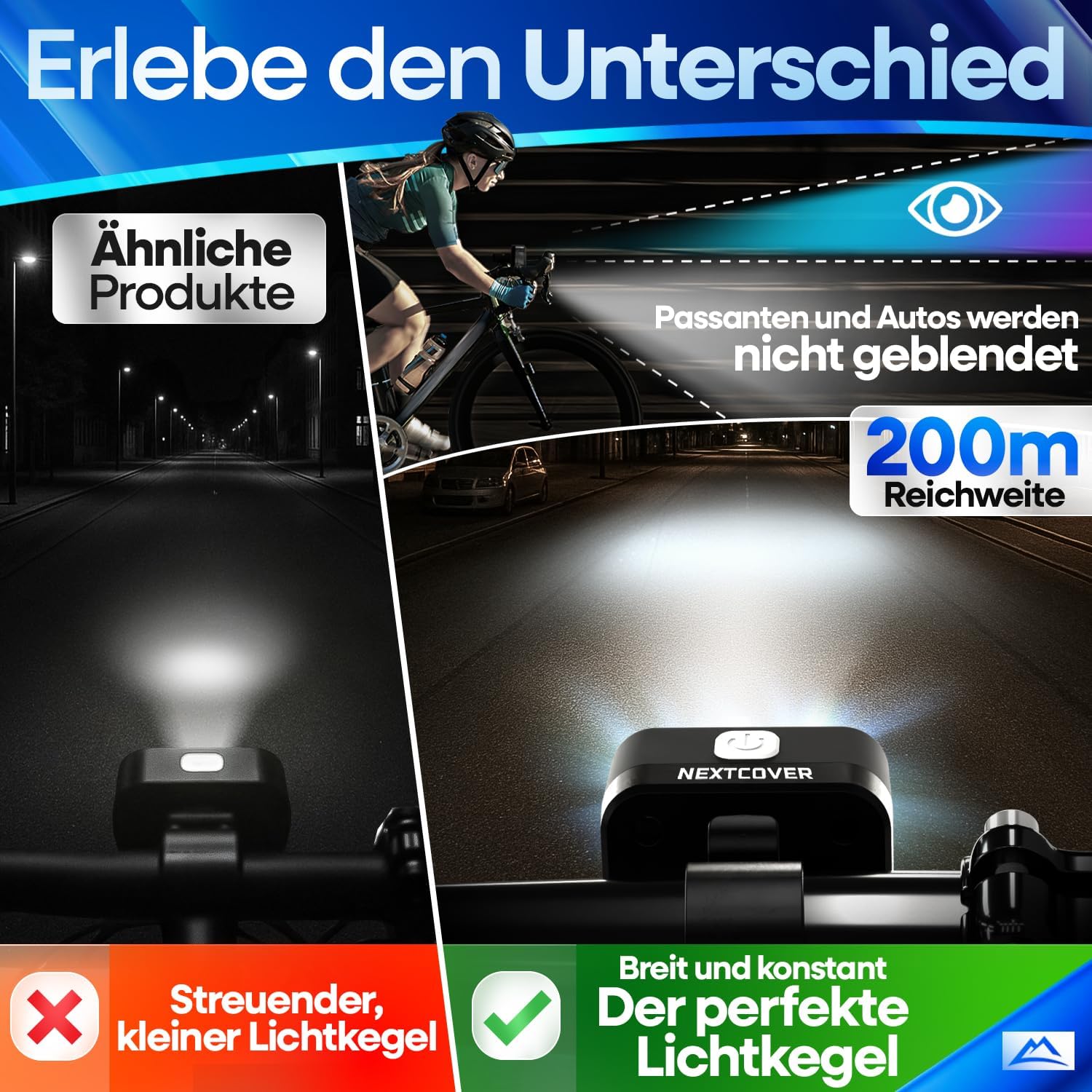 Detalle 2 de NEXTCOVER Fahrradlicht Set mit VisionOne LED – USB-C aufladbar, wasserdicht, StVZO-zugelassen