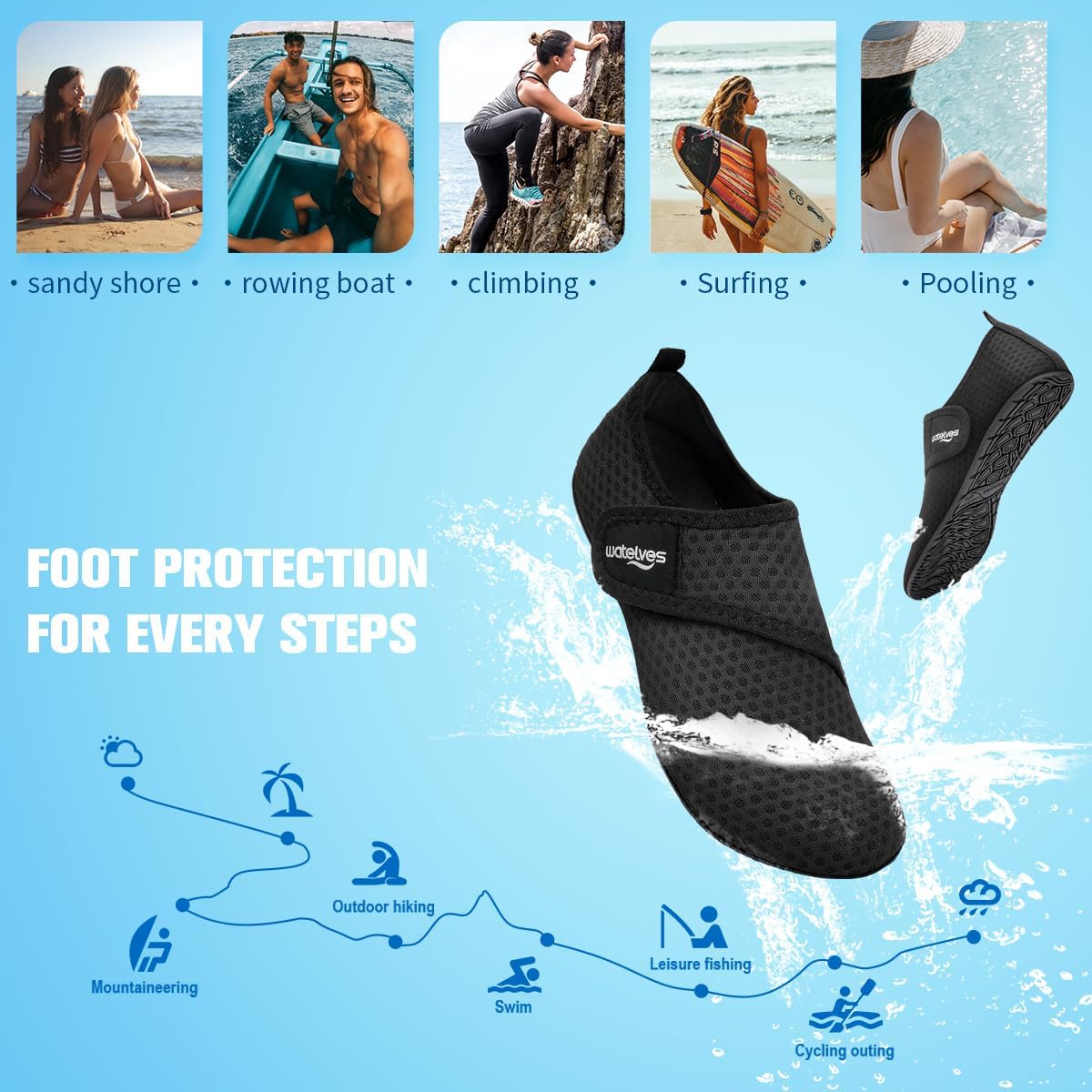 Thumbnail 5 de WateLves Chaussures d’eau antidérapantes à séchage rapide, natation/plage (unisexe)