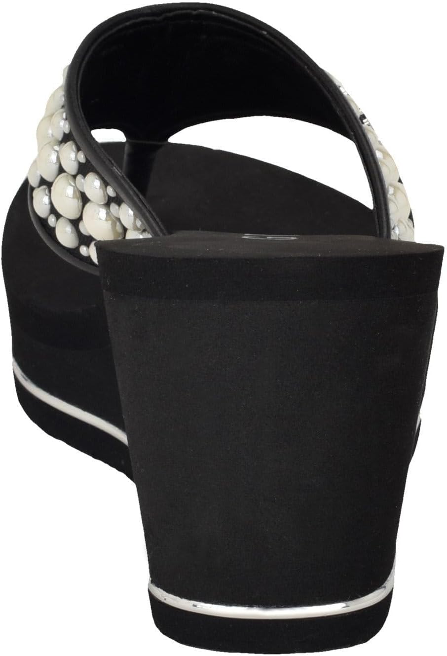 Detalle de GUESS Femme Silus Sandale : élégance perlée et confort sur talon compensé 7,5 cm