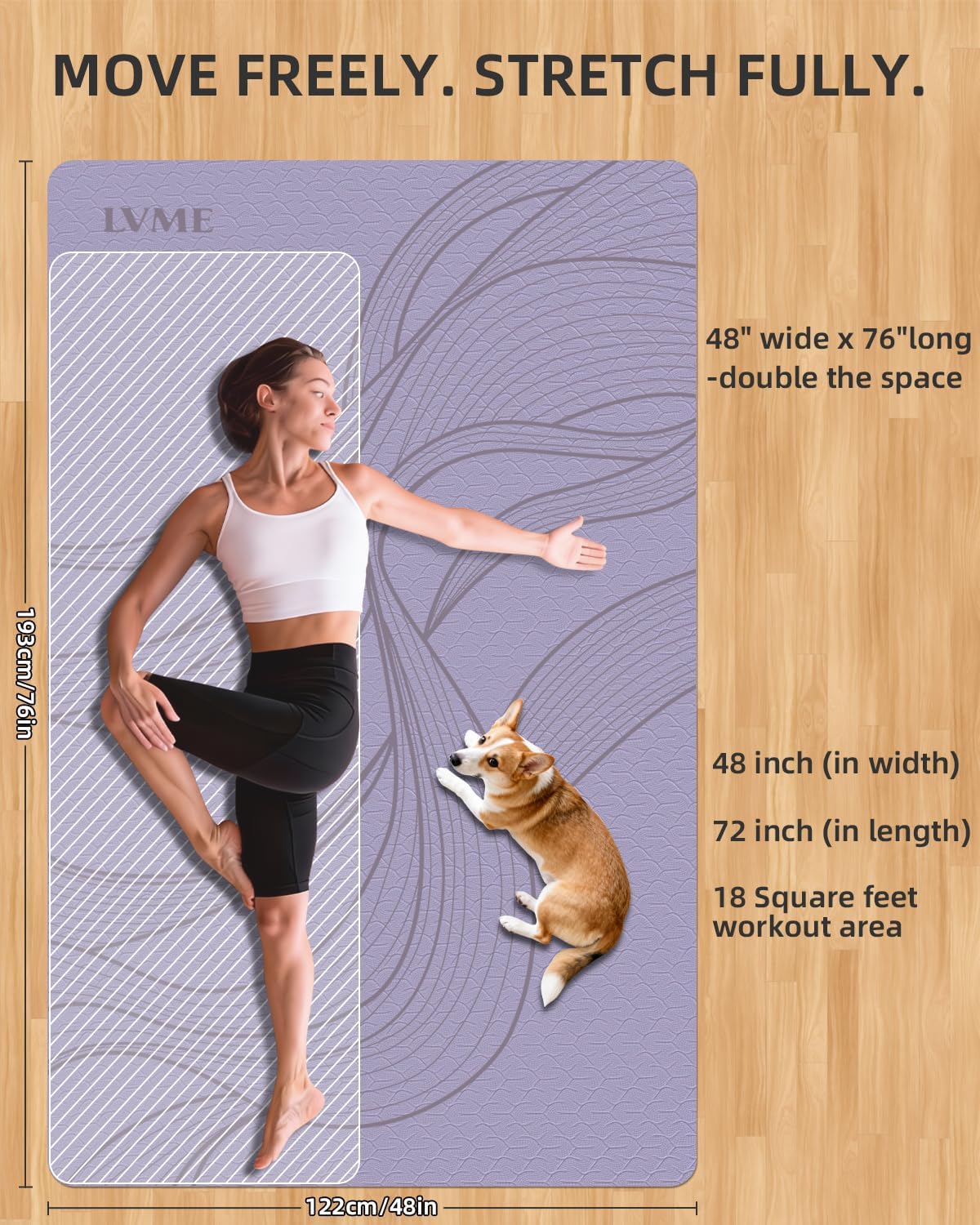 Detalle 2 de lvme Extra-Large Yoga Mat, 10 mm TPE Cushioning, Reversible Grip