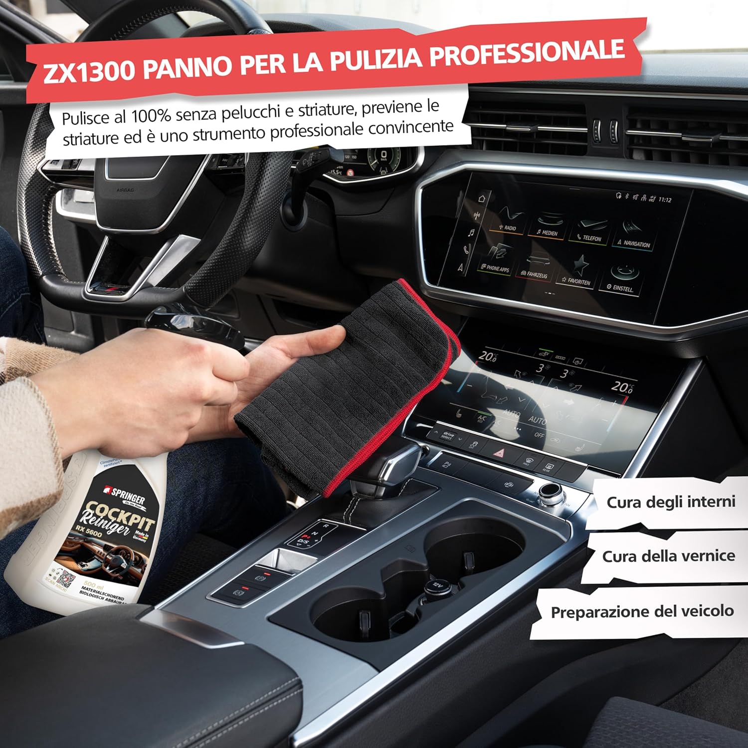 Thumbnail 4 de SPRINGER ZX1300 – Set 4 panni microfibra auto 40x40 cm, 380 GSM, delicati, assorbenti e senza pelucchi