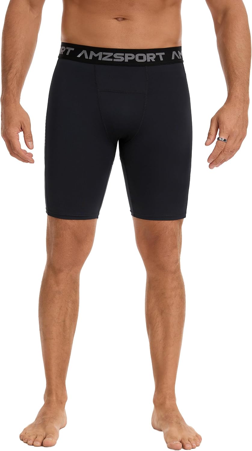 Detalle de AMZSPORT set 1/2/3 pantaloncini da compressione uomo per palestra e running