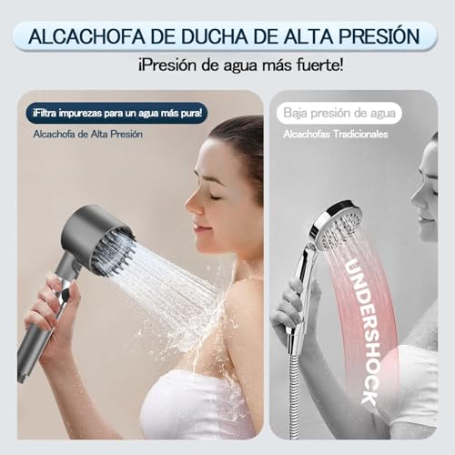Detalle 2 de Alcachofa de Ducha de Alta Presión Searoads: 4 modos, filtro 3 capas y manguera de 1,5 m