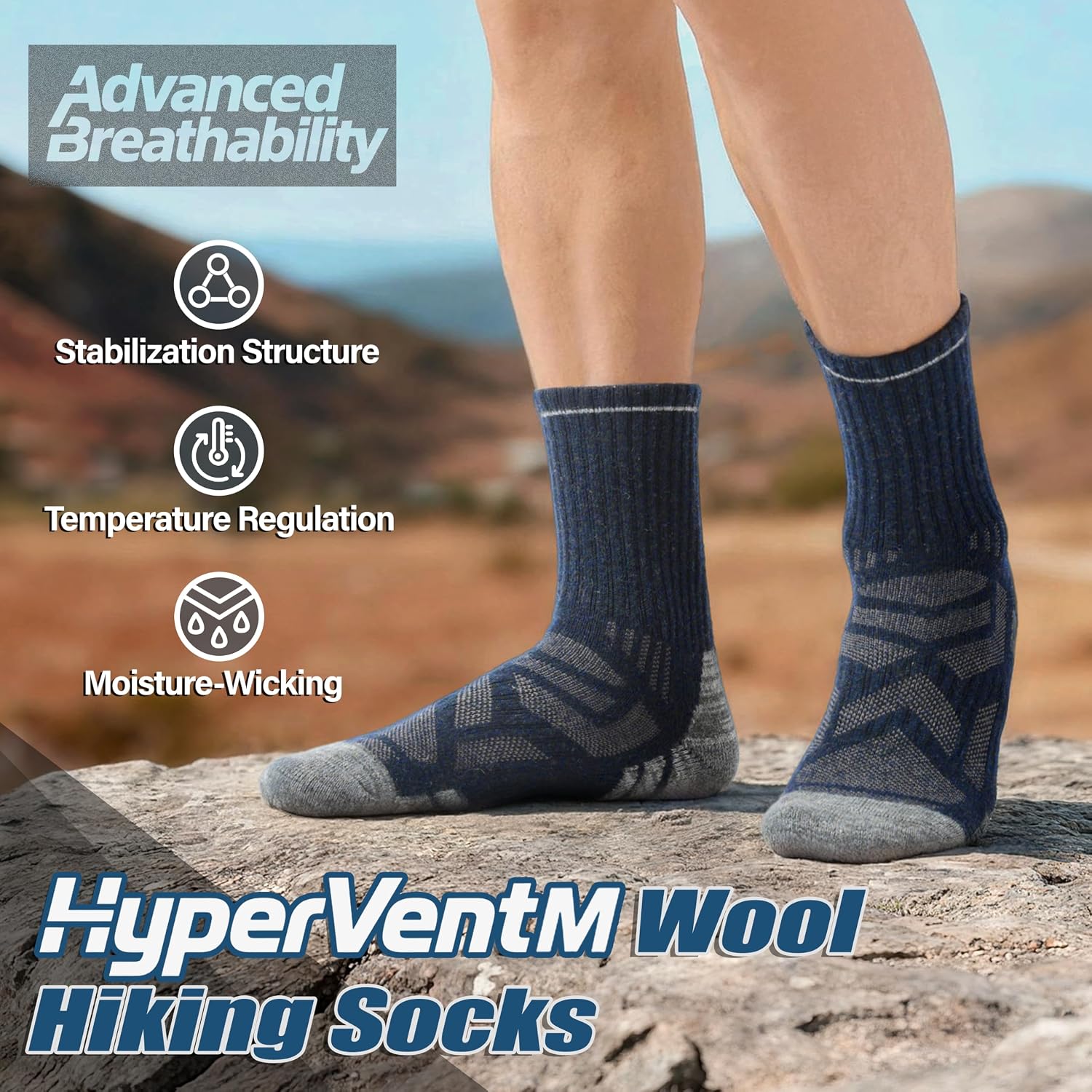 Thumbnail 1 de ANTSANG Merino Wool Hiking Socks, 5 Pairs, Crew with Targeted Cushioning