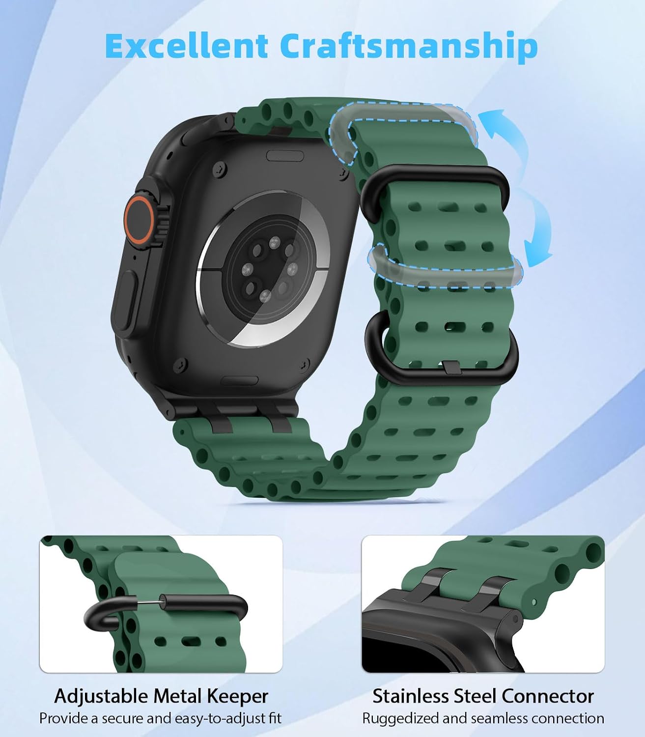 Detalle 2 de MoKo Cinturino Ocean in silicone traspirante per Apple Watch Ultra 3/2/1 e Series/S.E 49–42 mm