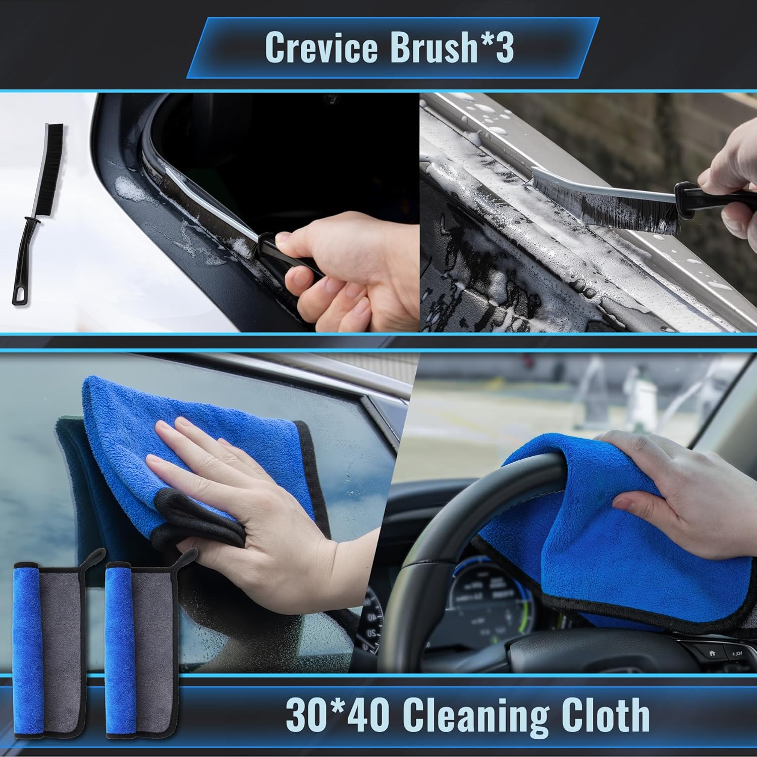 Thumbnail 4 de Bemece 30-Pcs Car Detailing Kit (Blue) – brushes for rims, interiors, vents & dash