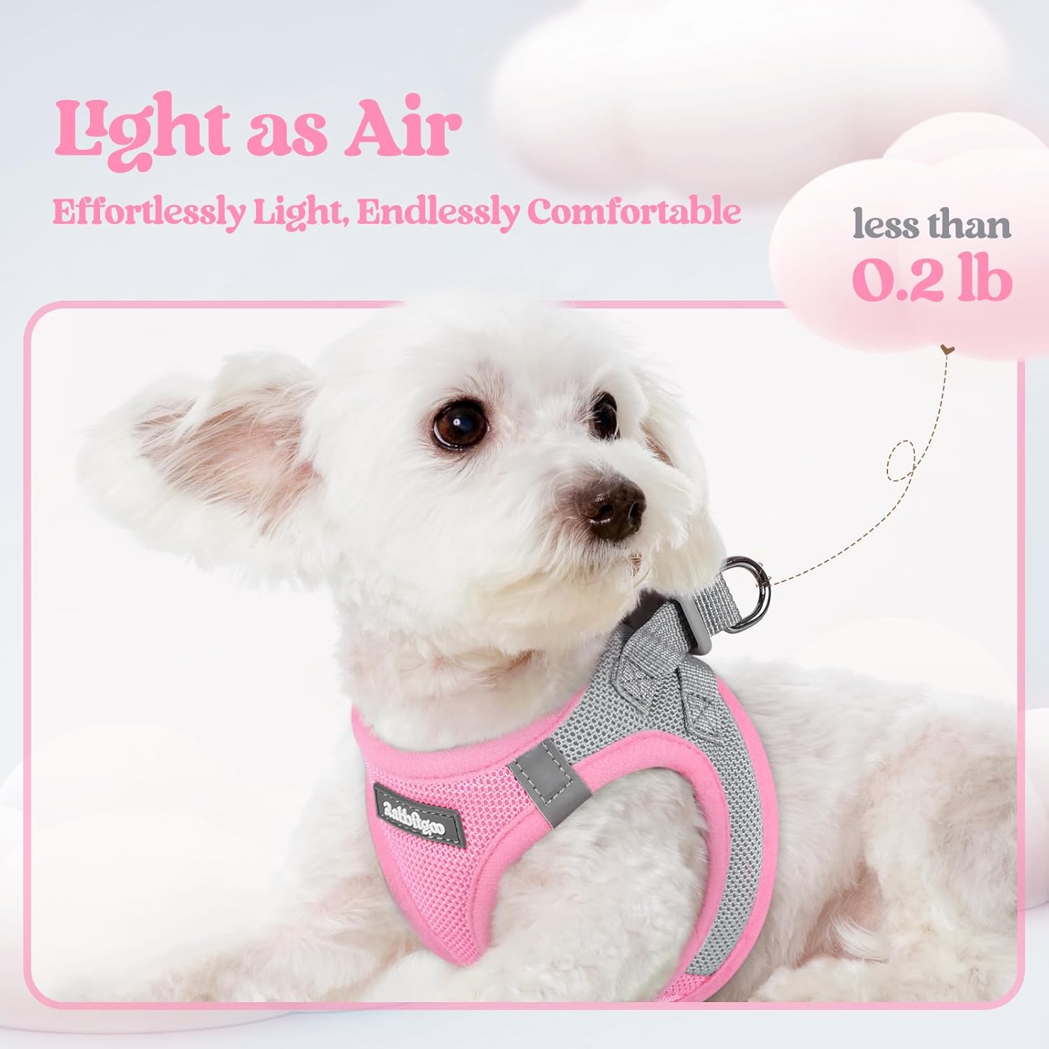 Thumbnail 3 de rabbitgoo Dog Harness & Leash Set (Small Dogs, M) – Step-in soft mesh with reflective strips in Pink & Gray